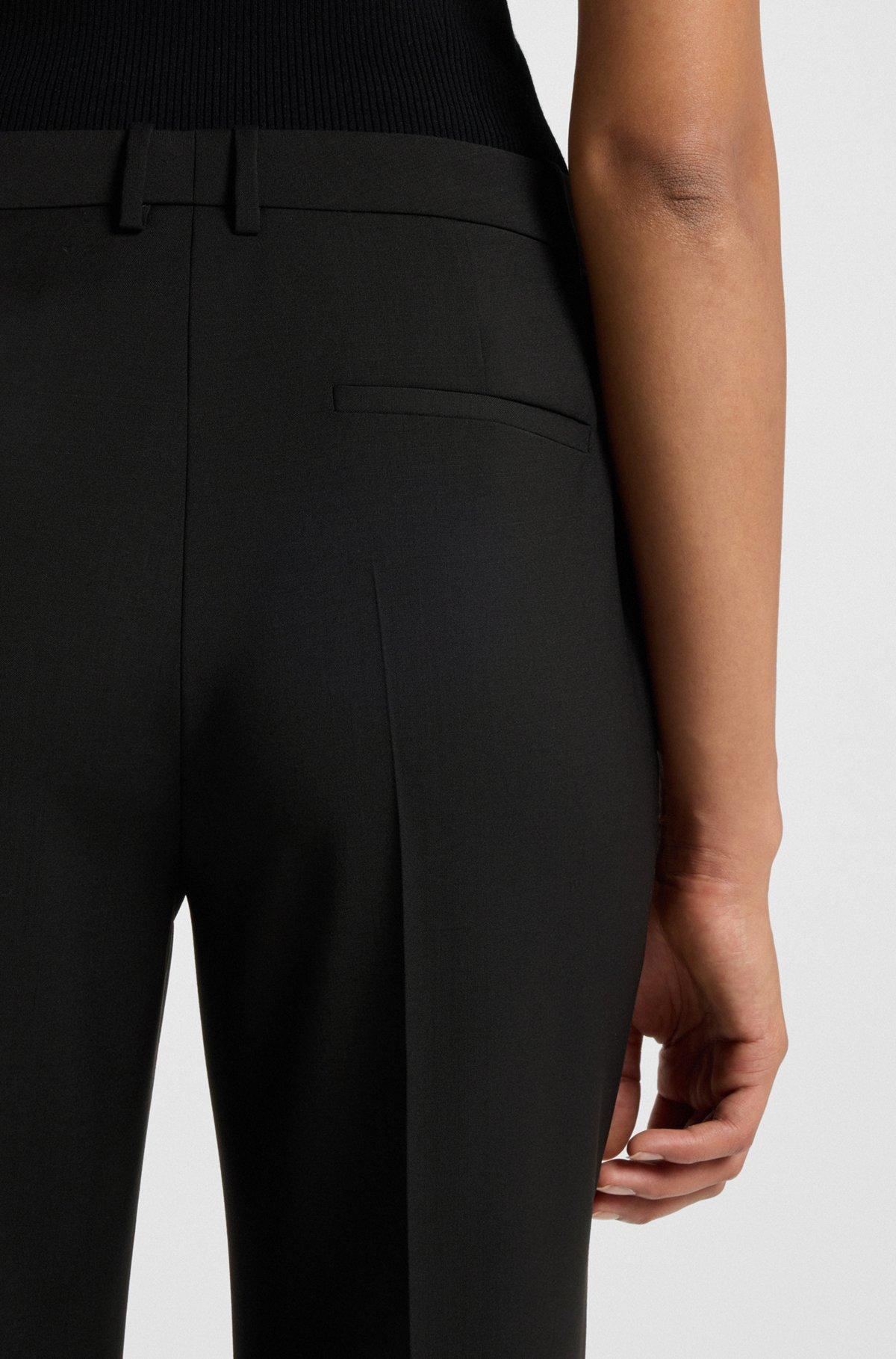 BOSS - Regular-fit tapered-leg pants in checkered virgin wool - Black Product Image