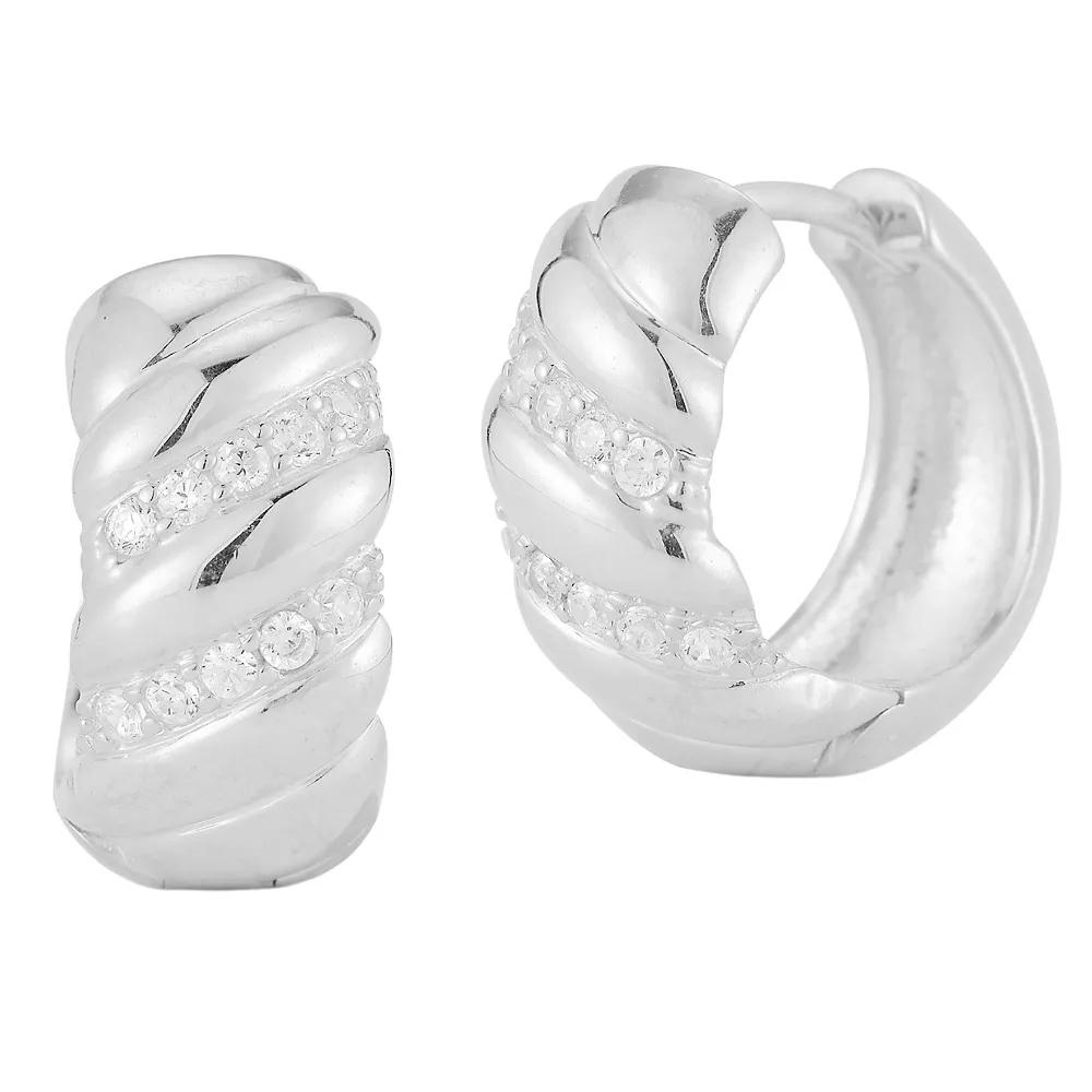 Sunkissed Sterling Cubic Zirconia Twist Hoop Earrings, Women's, Silver Tone Product Image