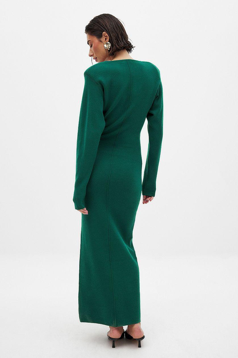 Knitted V-Neck Maxi Dress Green Product Image