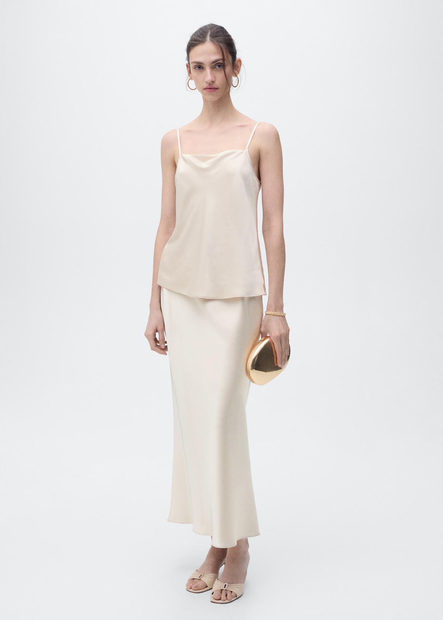 Satin top with draped neckline - Women | MANGO USA Product Image