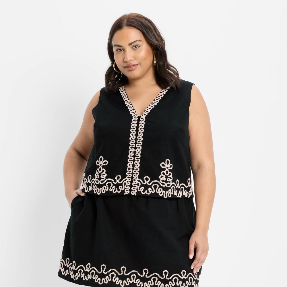 Women's Embroidered Linen Vest - Future Collective Black 2X Product Image