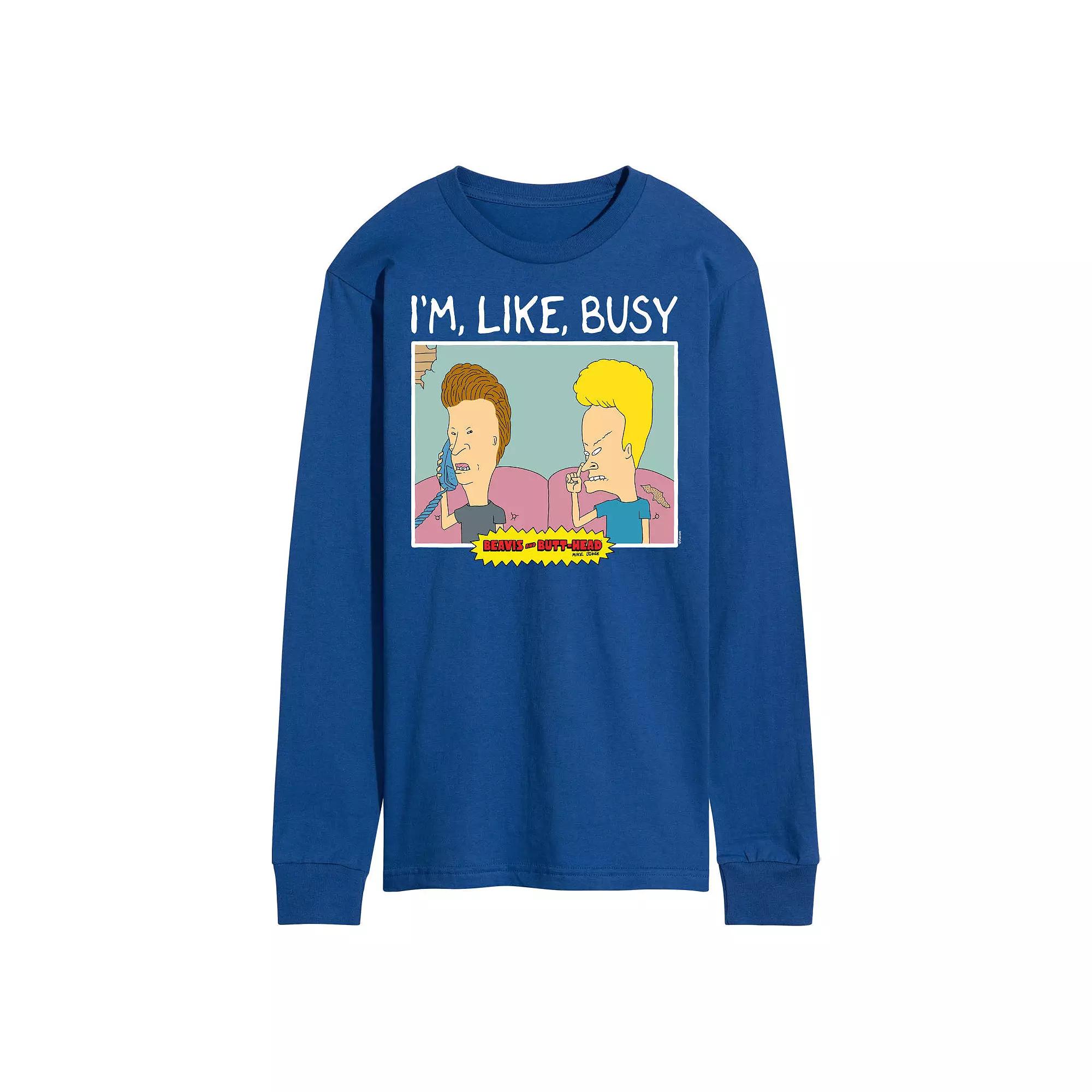 Men's Beavis And Butthead I'm Like Busy Long Sleeve Tee,  Product Image