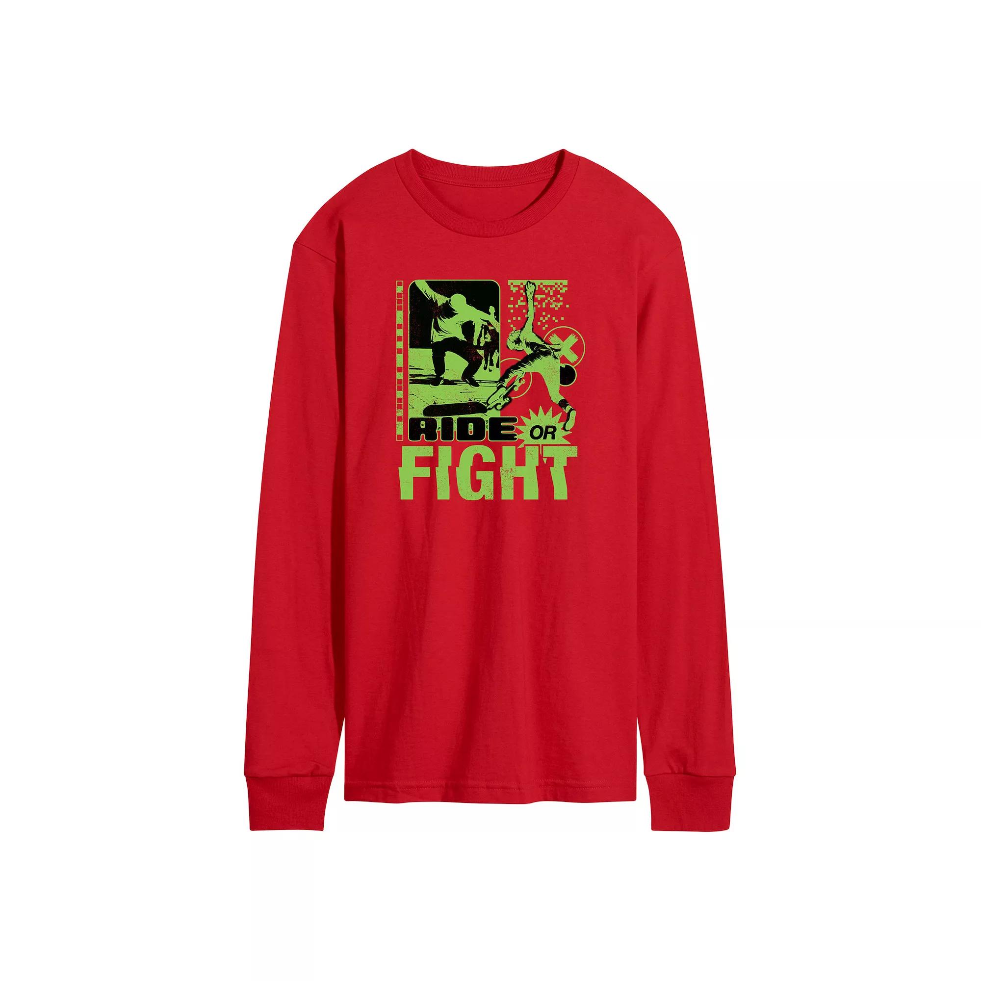 Men's Retro Ride Or Fight Skateboarding Long Sleeve Graphic Tee,  Product Image