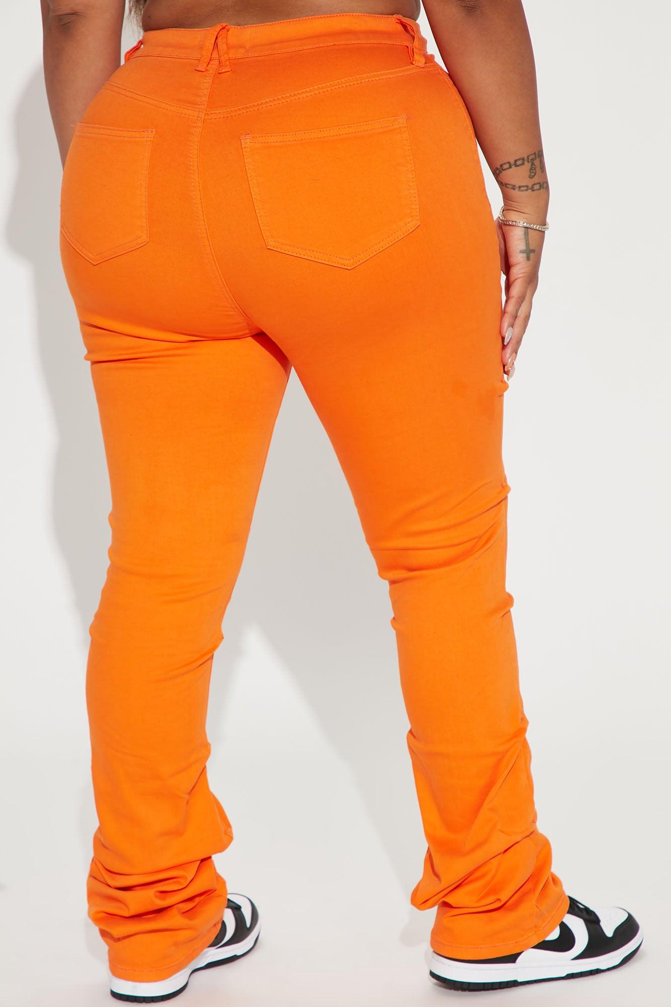 See Me High Rise Stacked Straight Leg Jeans - Orange Product Image