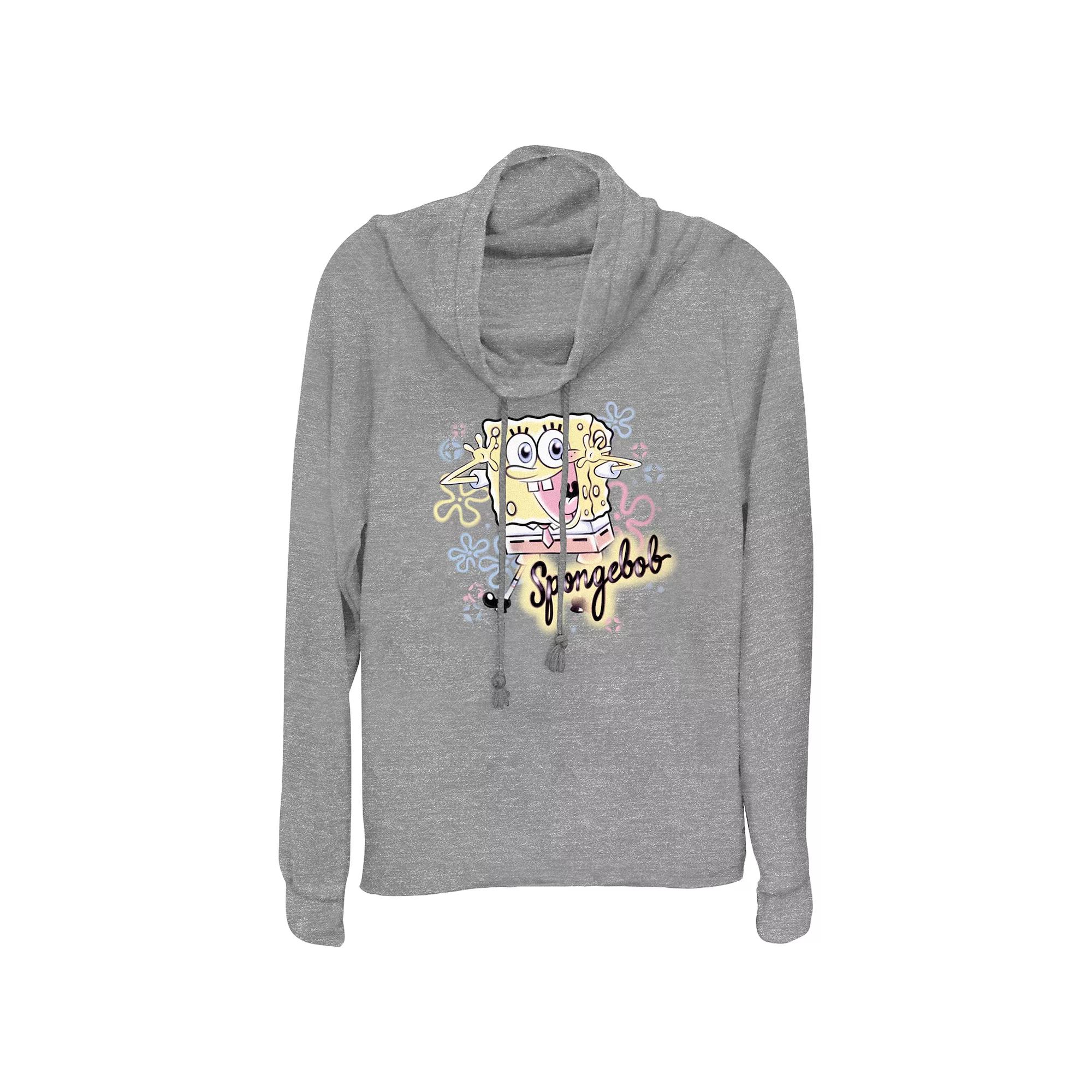 Women's Nickelodeon SpongeBob SquarePants Airbrush Poster Cowlneck Graphic Lightweight Long Sleeve,  Product Image