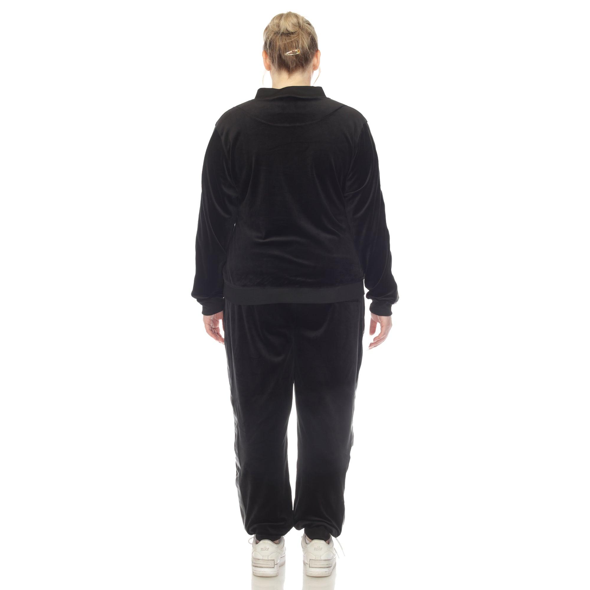 White Mark Women's 2-Piece Velour with Faux Leather Stripe - Plus Female Product Image