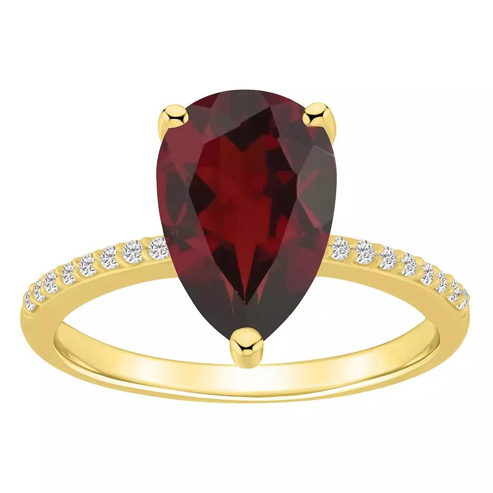 Alyson Layne 14k Gold Pear Shape Garnet & 1/10 Carat T.W. Diamond Ring, Women's, Size: 6 Product Image
