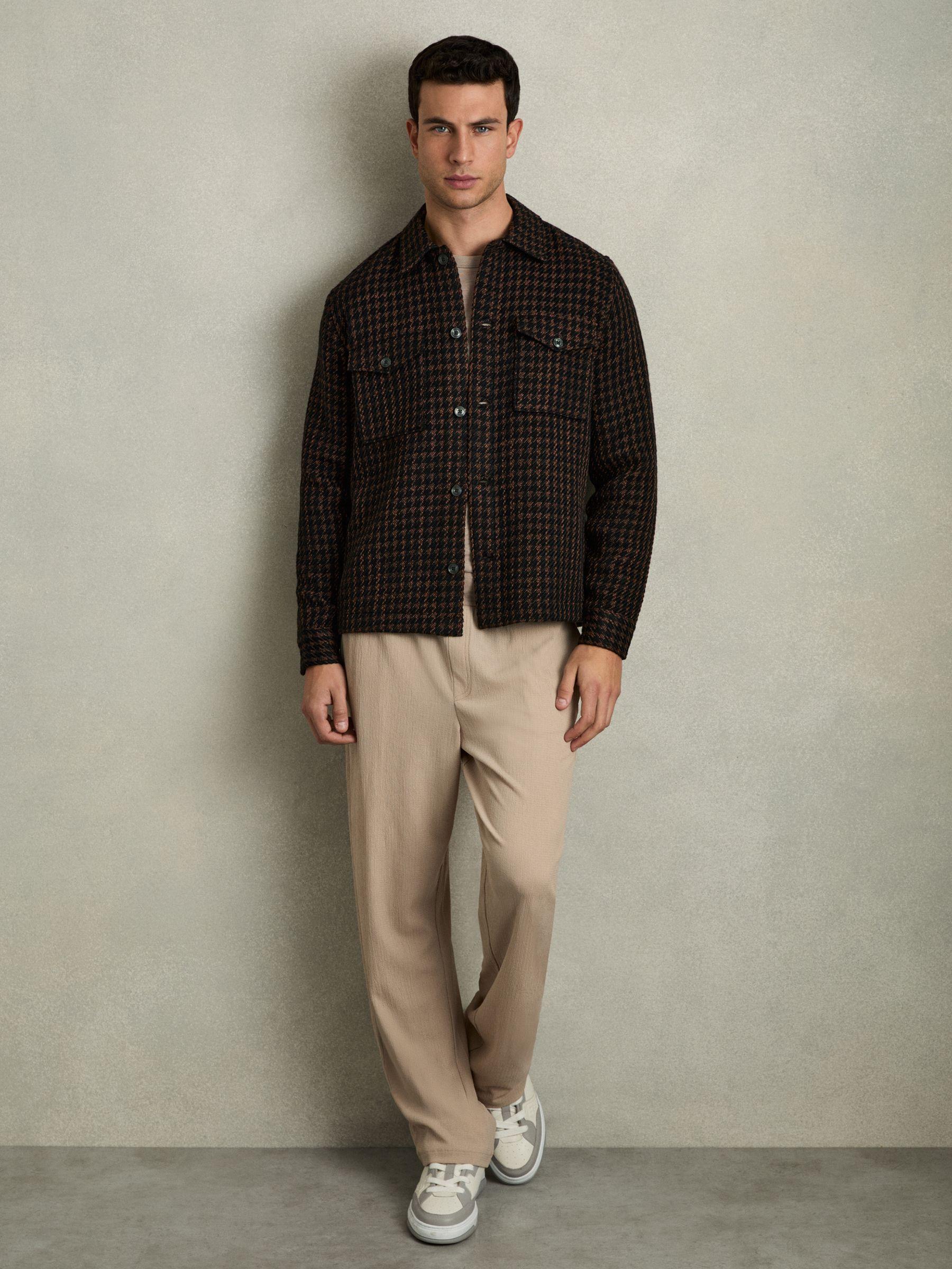 Brushed Houndstooth-Check Overshirt in Navy/Rust Product Image
