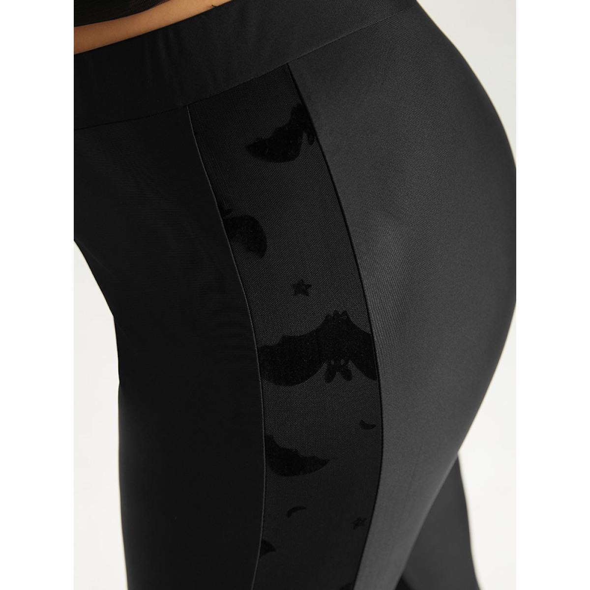 Plus Size Halloween Plain Texture Patchwork Elastic Waist Skinny Leggings Women Black Elegant High stretch Skinny High Rise Festival-Halloween Leggings BloomChic 14-16/1X Product Image