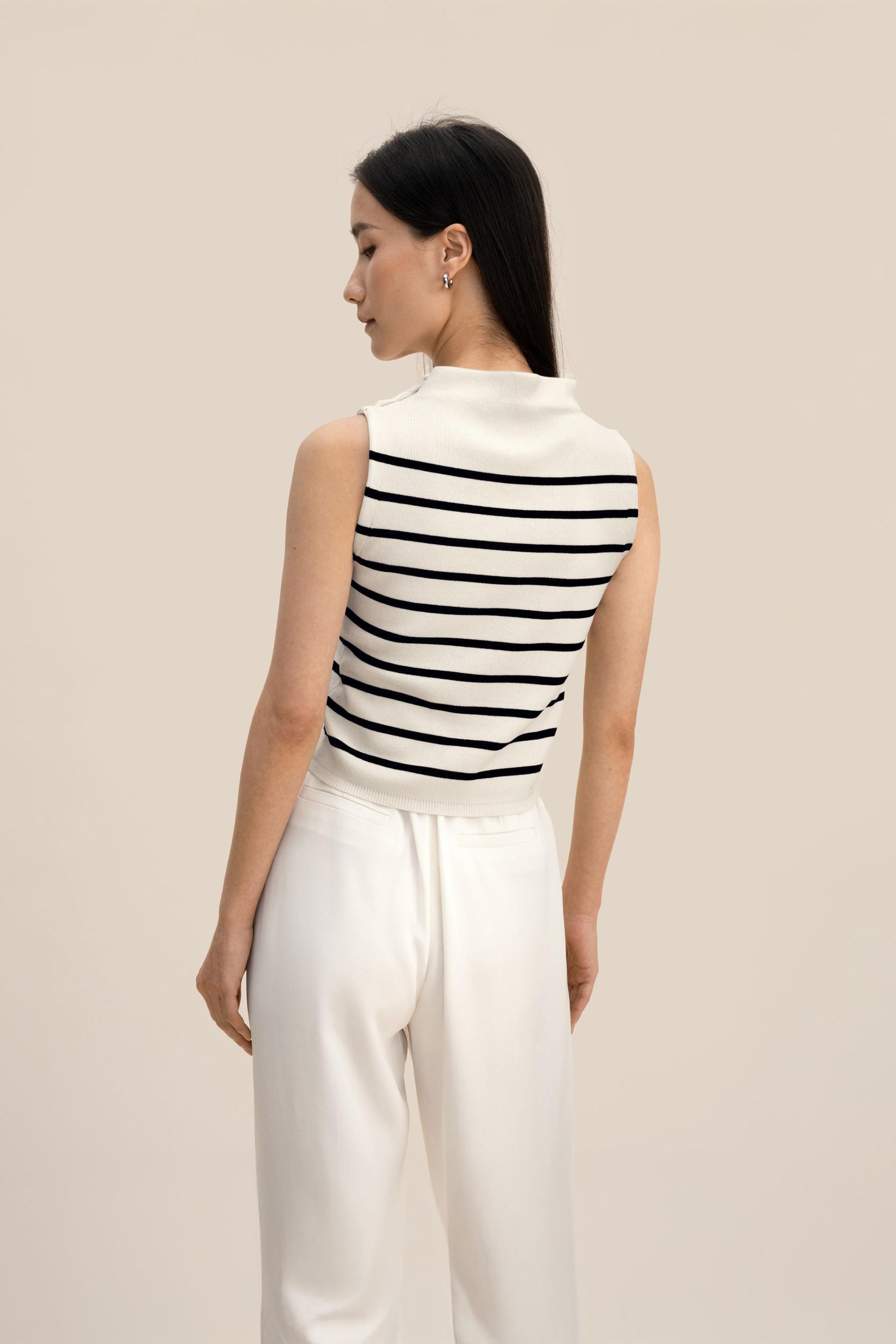 Cropped Spun Silk Strip Sweater Product Image