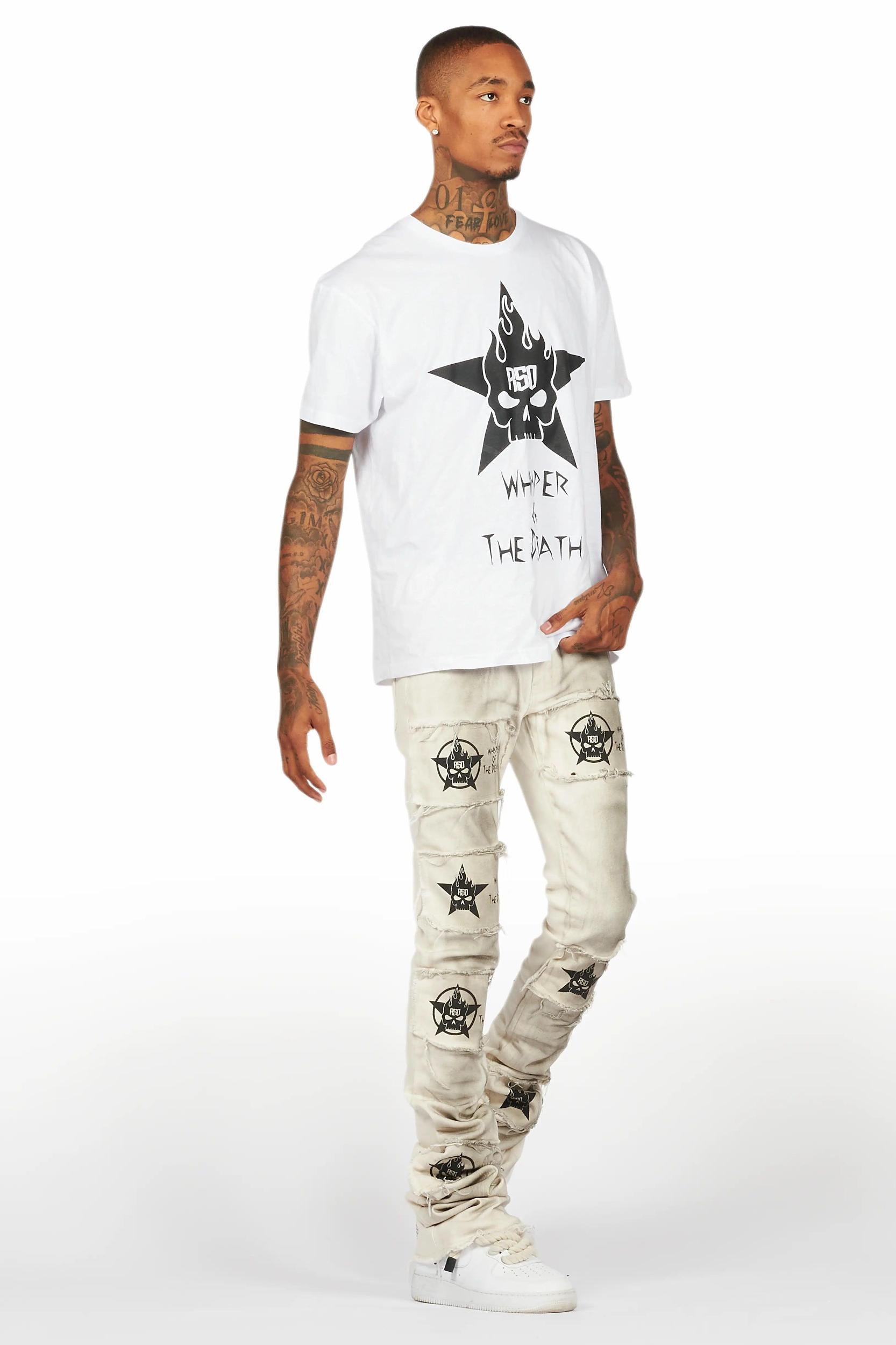 Jadon White/Beige T-Shirt/Super Stacked Flare Jean Bundle Male Product Image