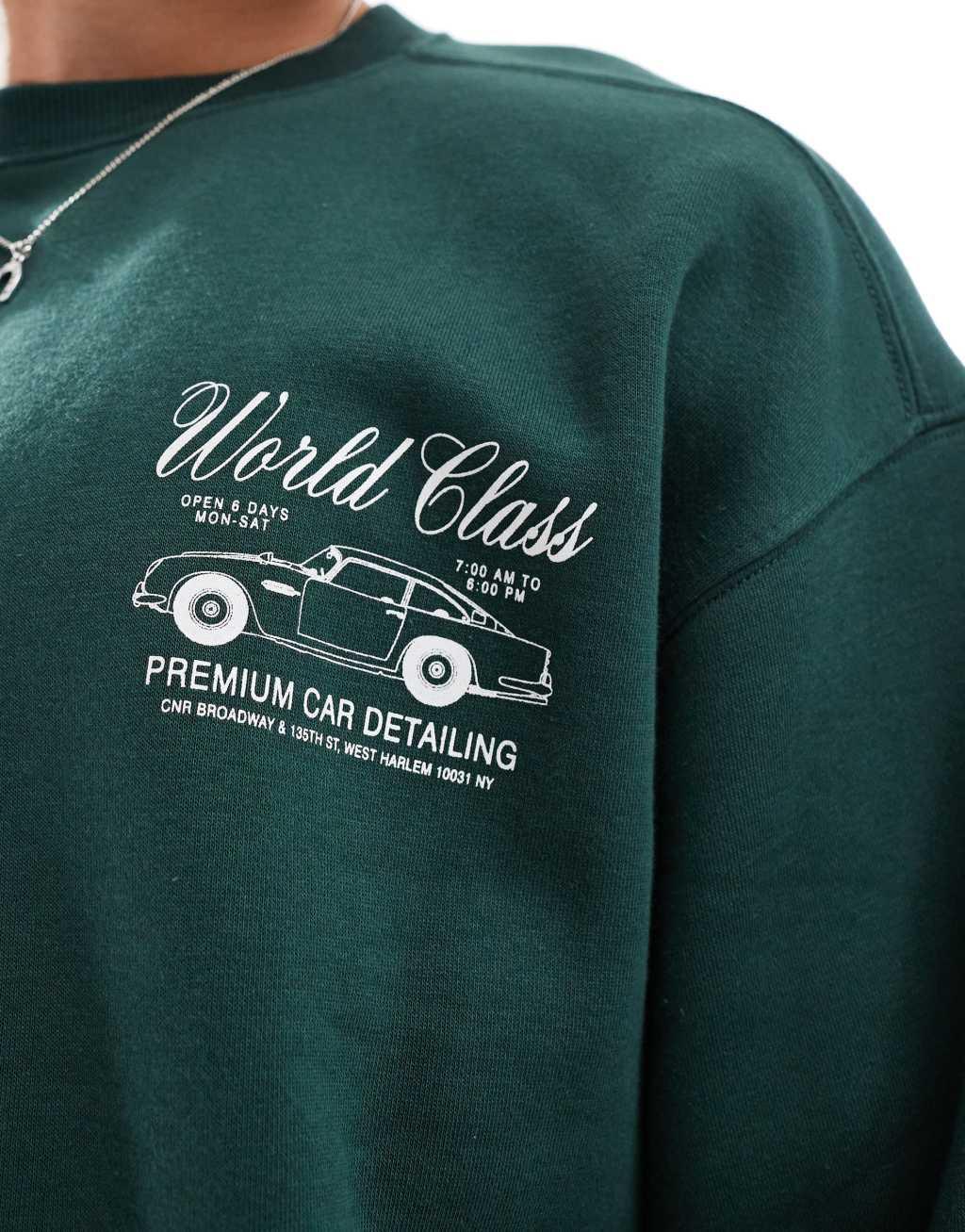 Cotton On boxy fit sweatshirt in green with world class retro graphic Product Image