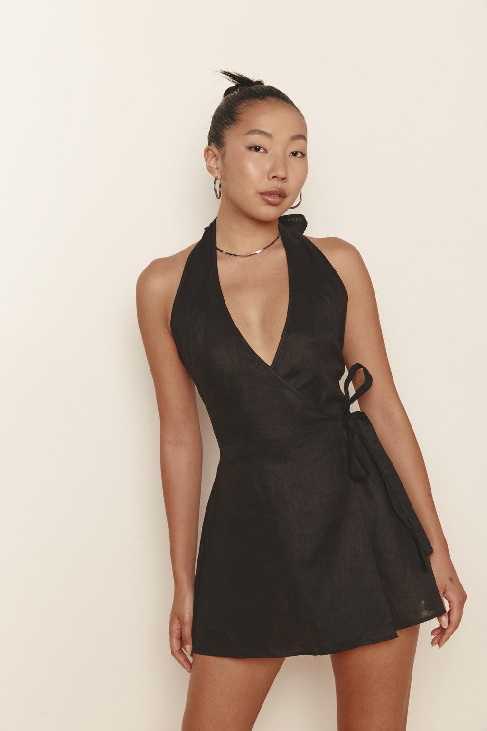 Sonny Linen Mini Dress Black Product Image