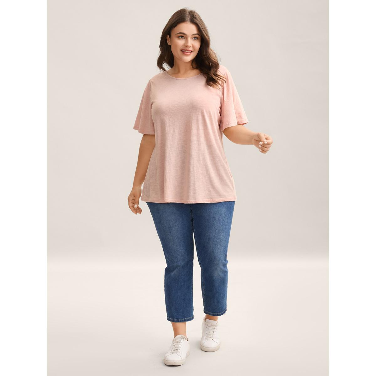 Plus Size Pure Cotton Stretchy Bow Back T-Shirt Dirtypink Women Leisure Tie knot Round Neck Casual T-shirts BloomChic 30/6X Product Image