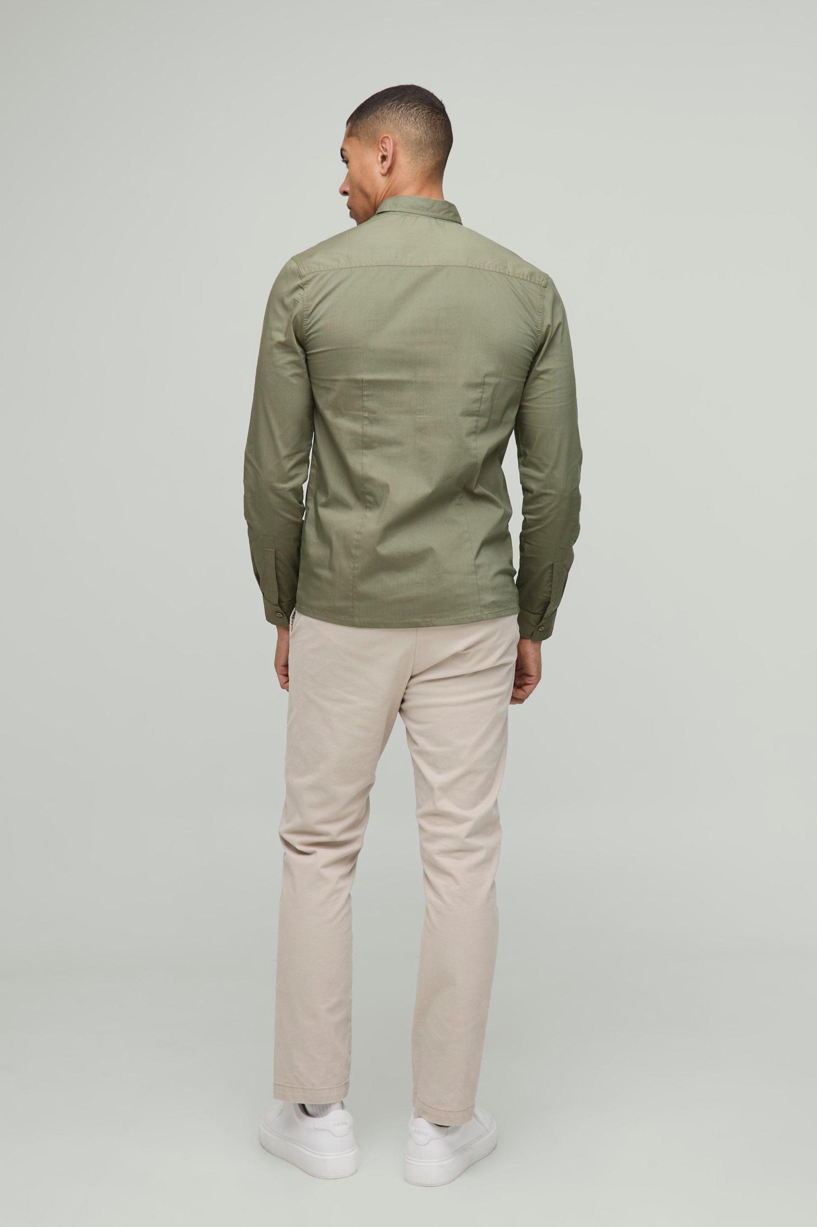 Slim Fit Basic Long Sleeve Collared Shirt | boohooMAN USA Product Image