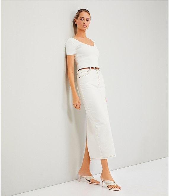 Le' AL.X Denim Pick Stitch High Waist Back Slit Opening Pencil Maxi Skirt Product Image