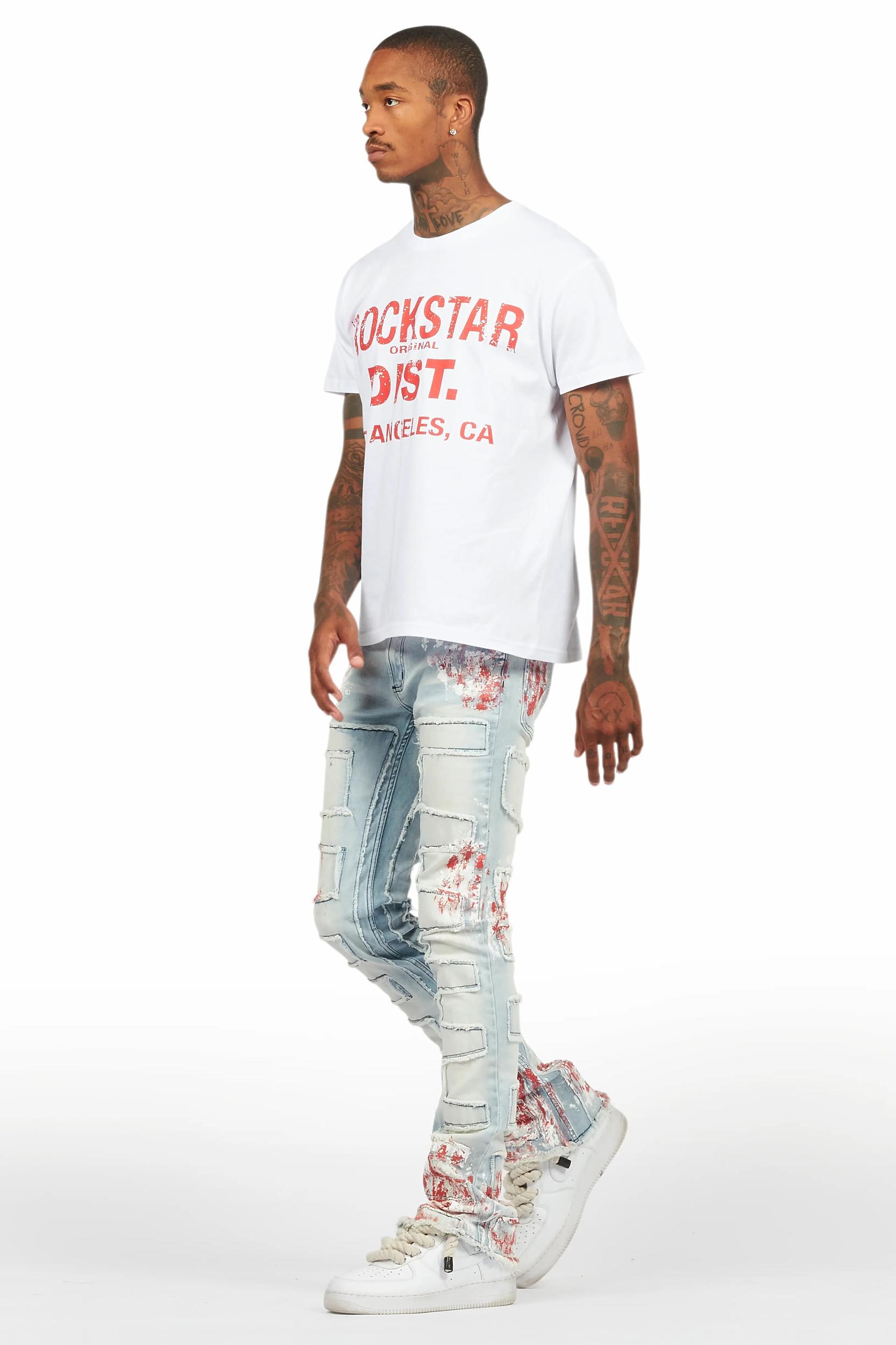 Saxon White/Red T-Shirt/Stacked Flare Jean Set Male Product Image
