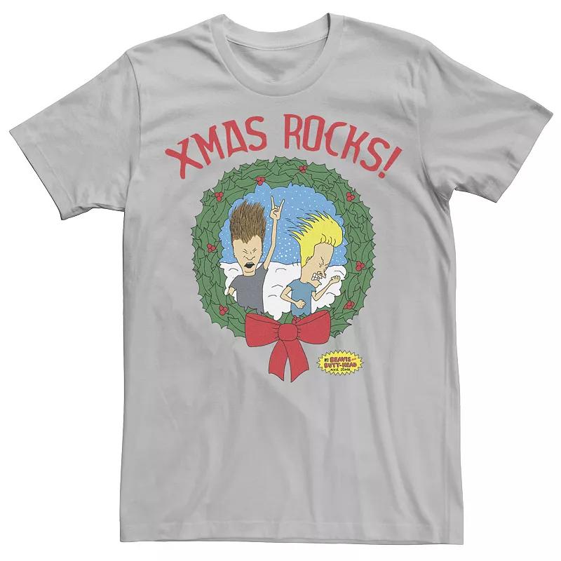 Mens Beavis And Butthead Xmas Rocks Wreath Short Sleeve Tee Product Image