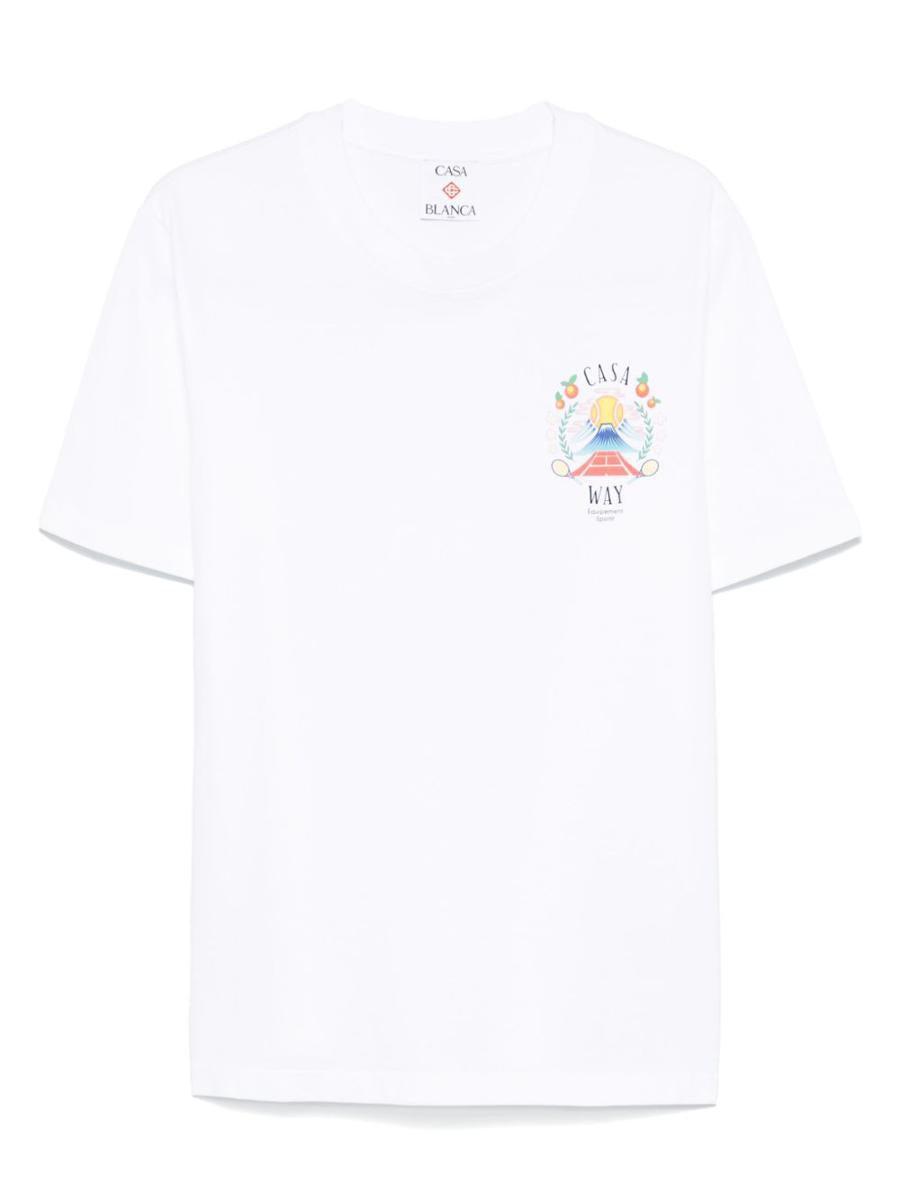 CASABLANCA T-shirt Girocollo Con Logo Sul Fronte In Cotone Bianca Uomo In Neutral Product Image