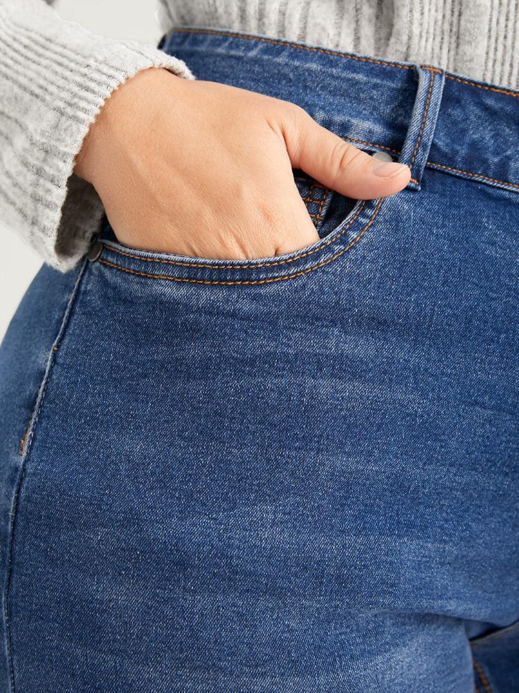 Straight Moderately Stretchy High Rise Dark Wash Sculpt Waist Jeans Female Product Image