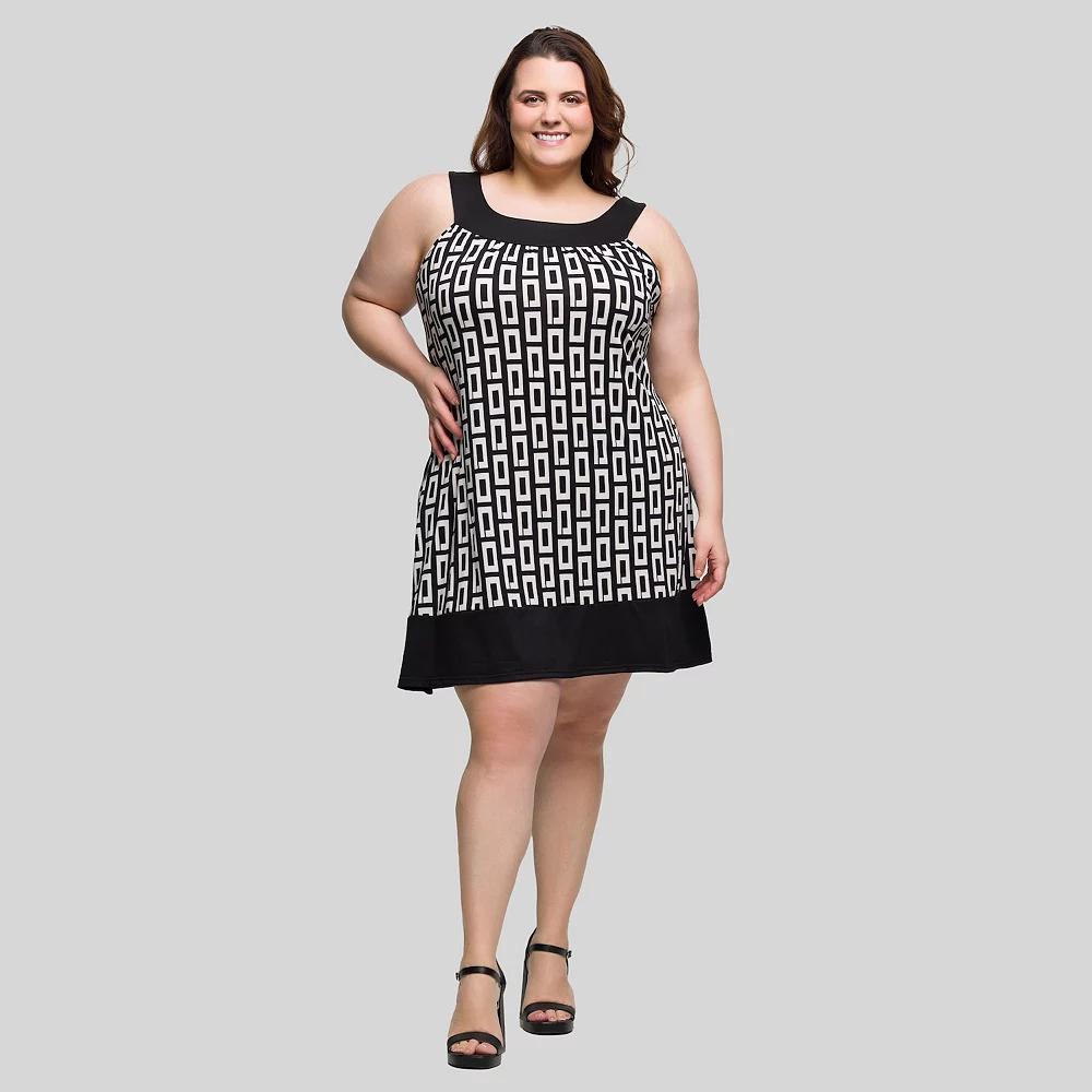 Plus Size 24Seven Comfort Apparel Scoop Neck Sleeveless Knee Length Dress, Women's, Size: 2XL, Black Team Product Image