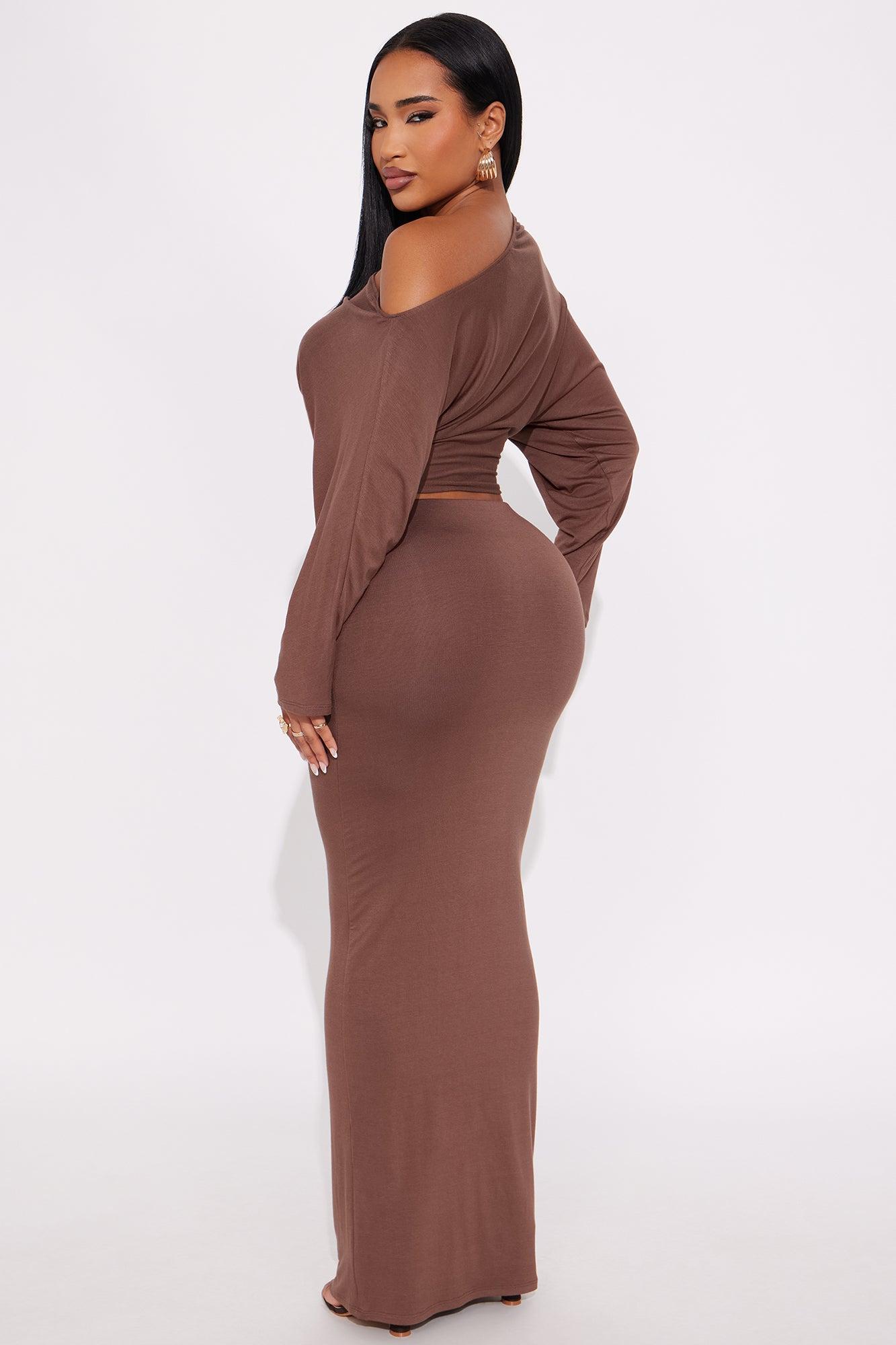 Meena One Shoulder Maxi Skirt Set - Brown Female Product Image
