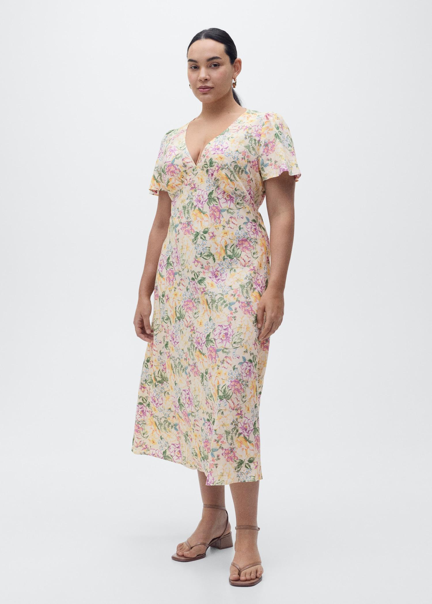 Floral linen-blend dress - Women | MANGO USA Product Image