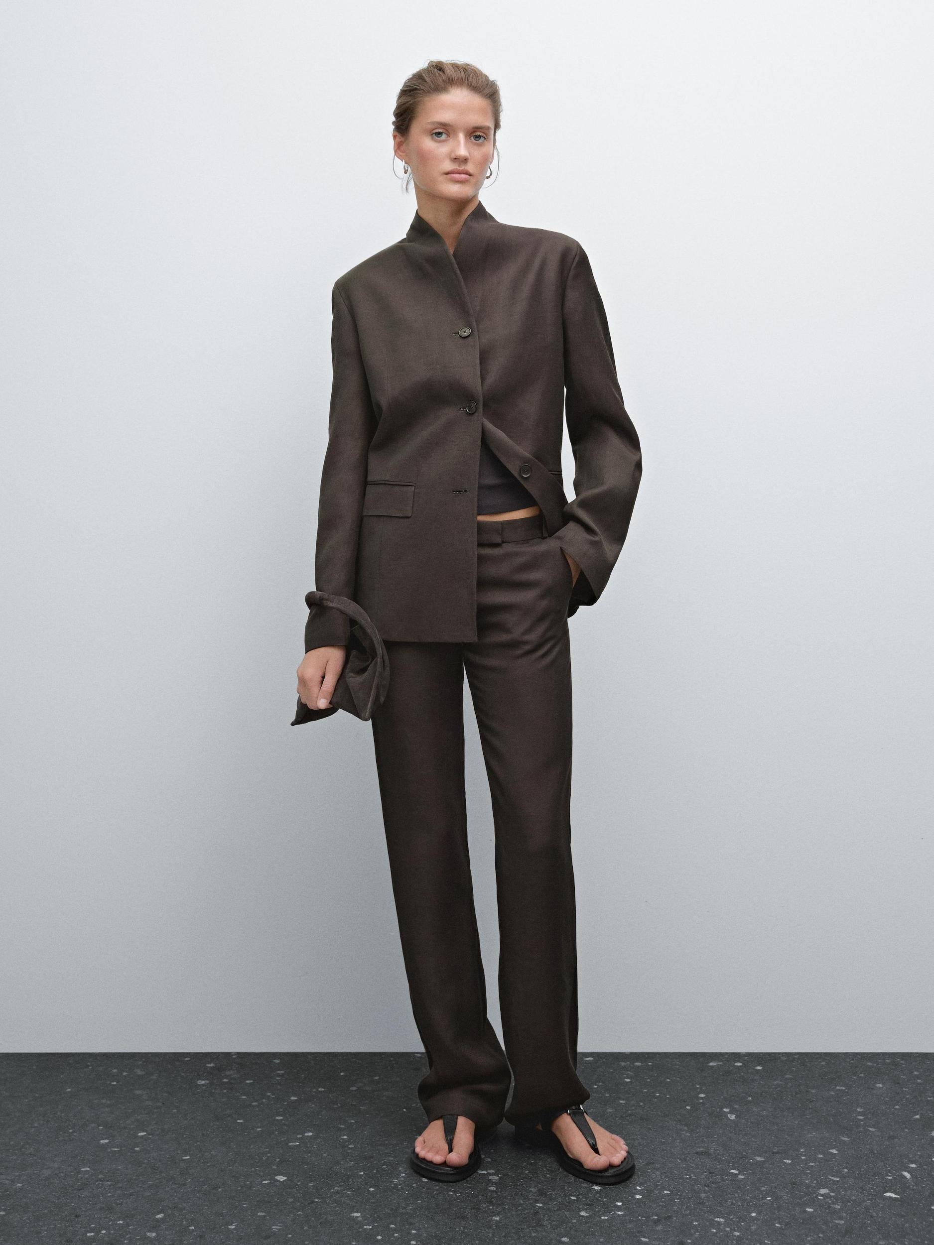 Linen blend high neck blazer Product Image