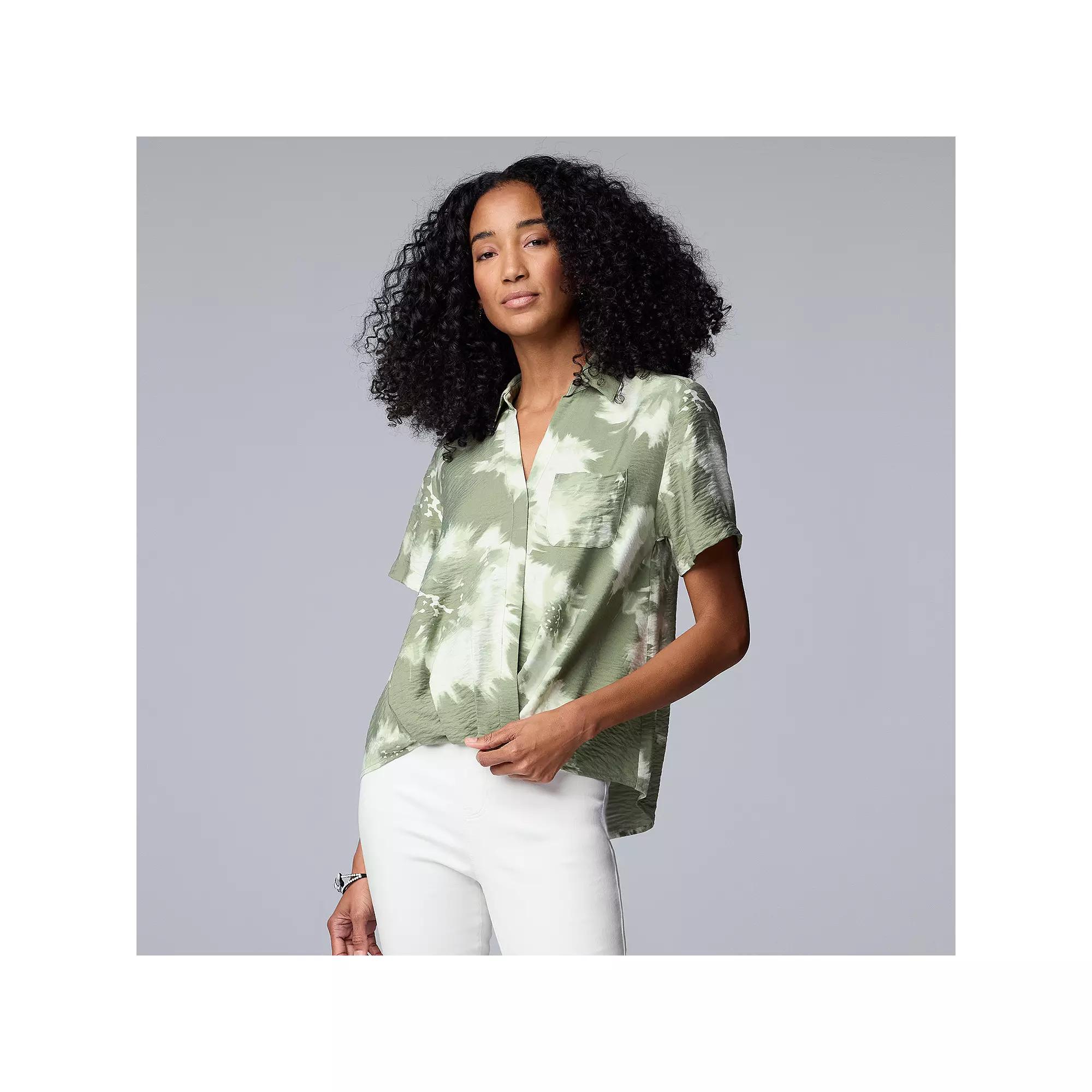 Women's Simply Vera Vera Wang Drapey Surplice Top, Size: Small, Green Dye Burst Product Image