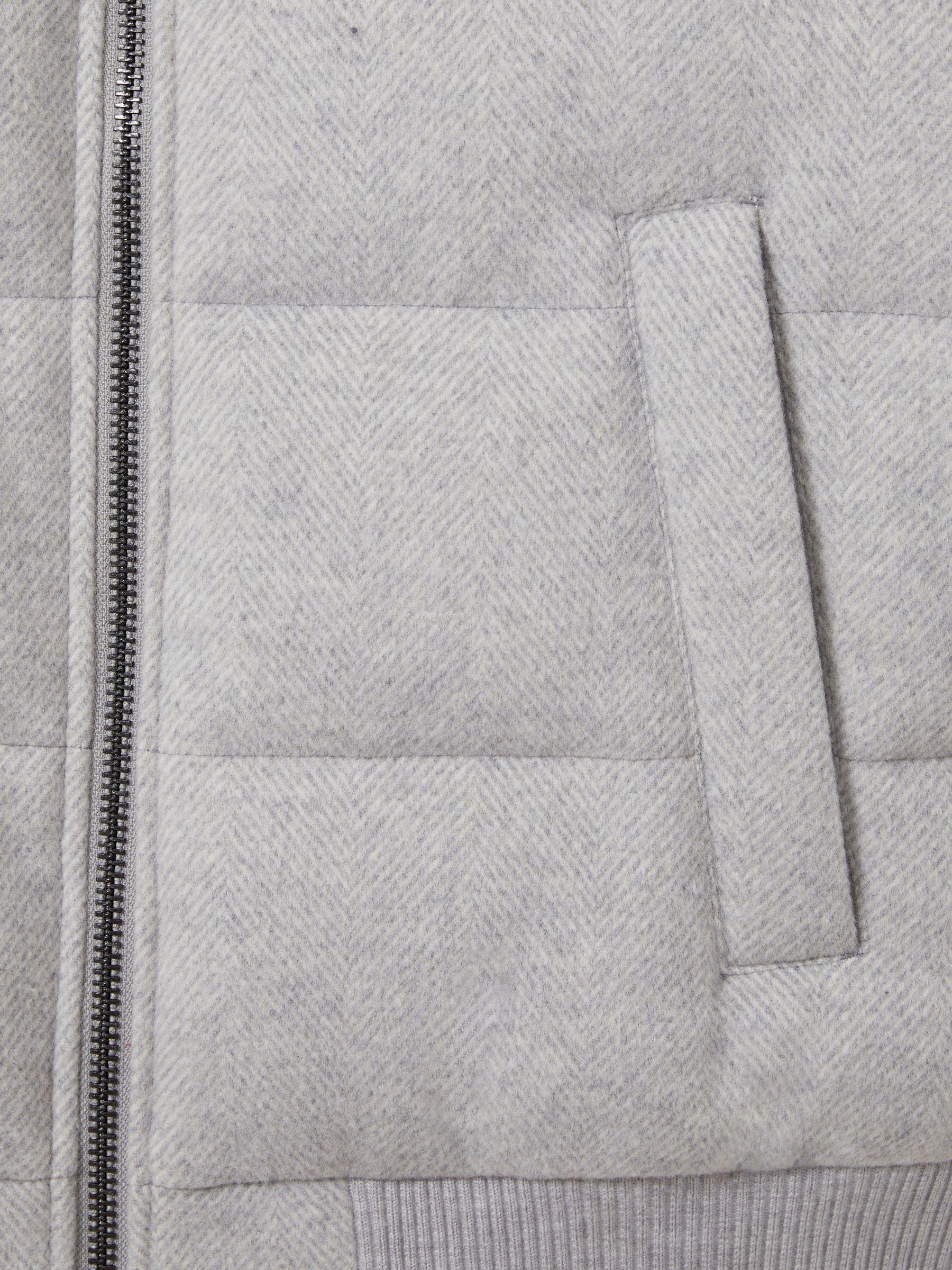 Quilted Wool-Blend herringbone and Faux-Fur Jacket in Soft Grey Melange Product Image