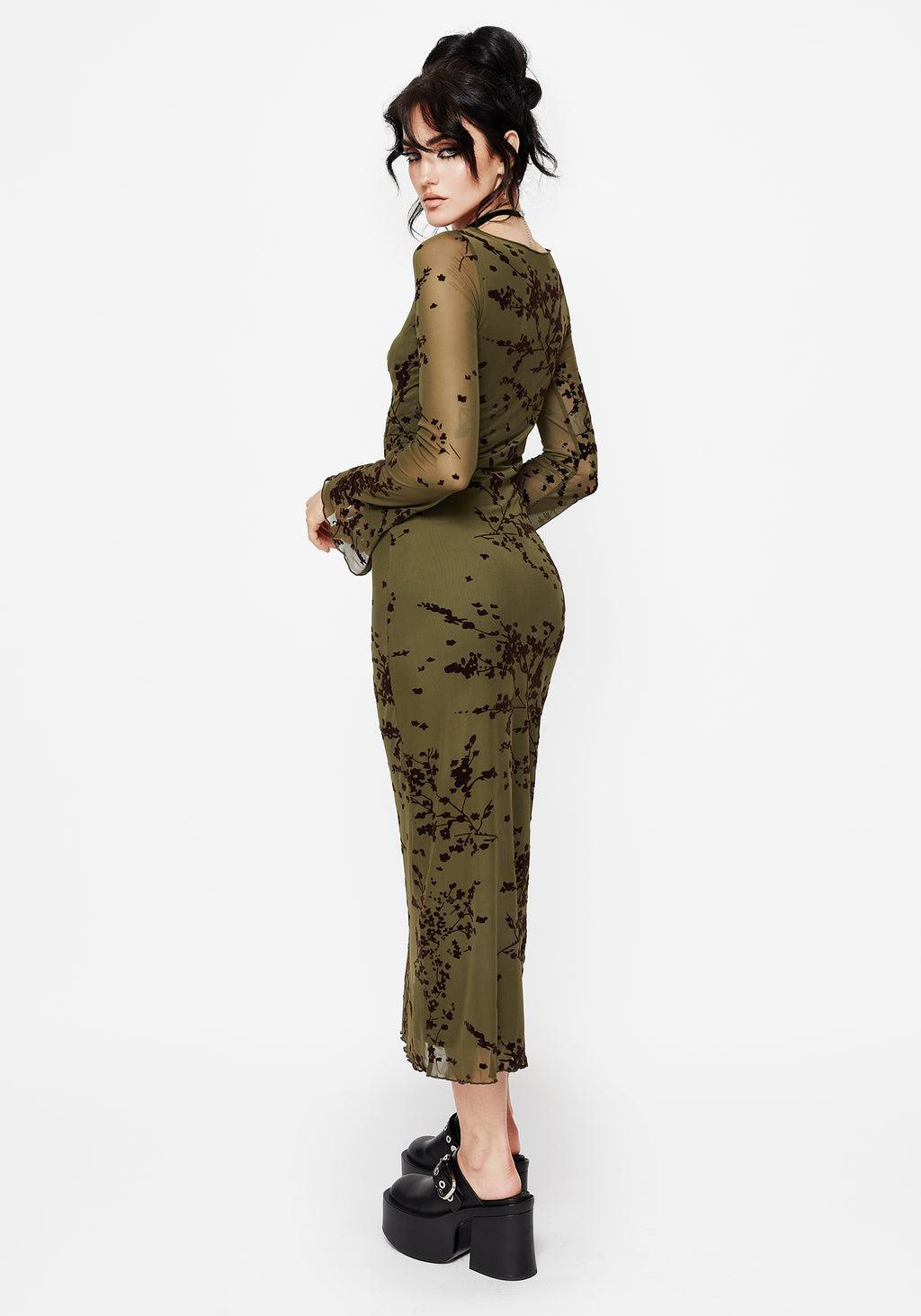 Jael Flocked Devoré Midi Dress Product Image