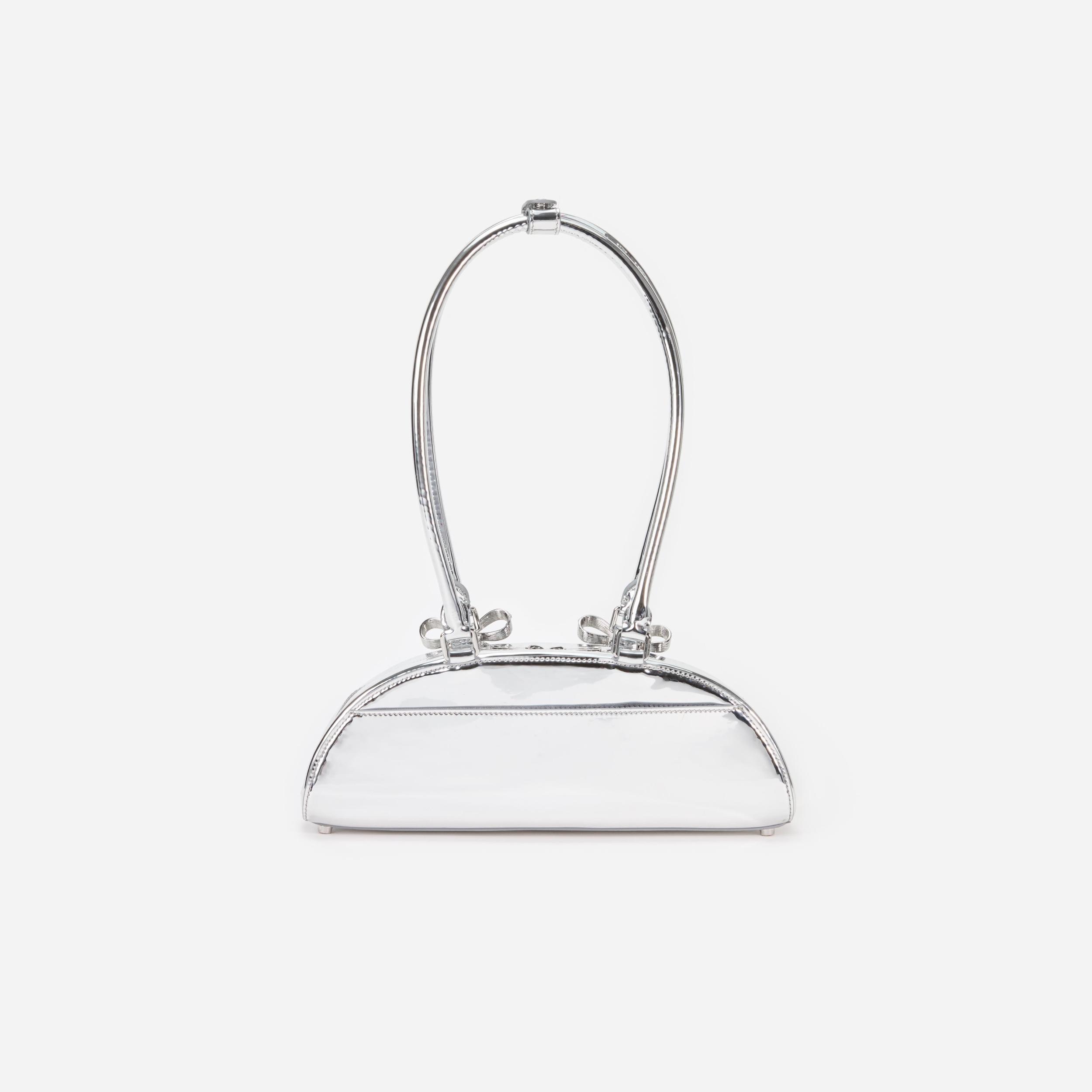 Silver Metallic Curved Shoulder Bag Product Image