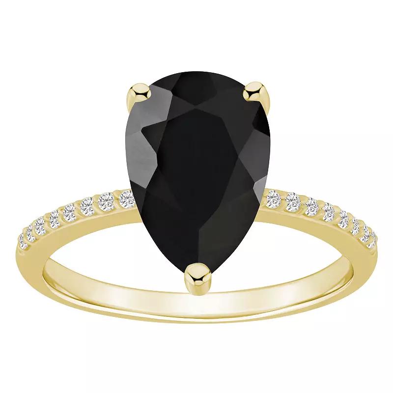 Alyson Layne Pear Shape Black Onyx 1/10 Carat T.W. Diamond Ring, Women's, Size: 7, 14k White Gold Product Image