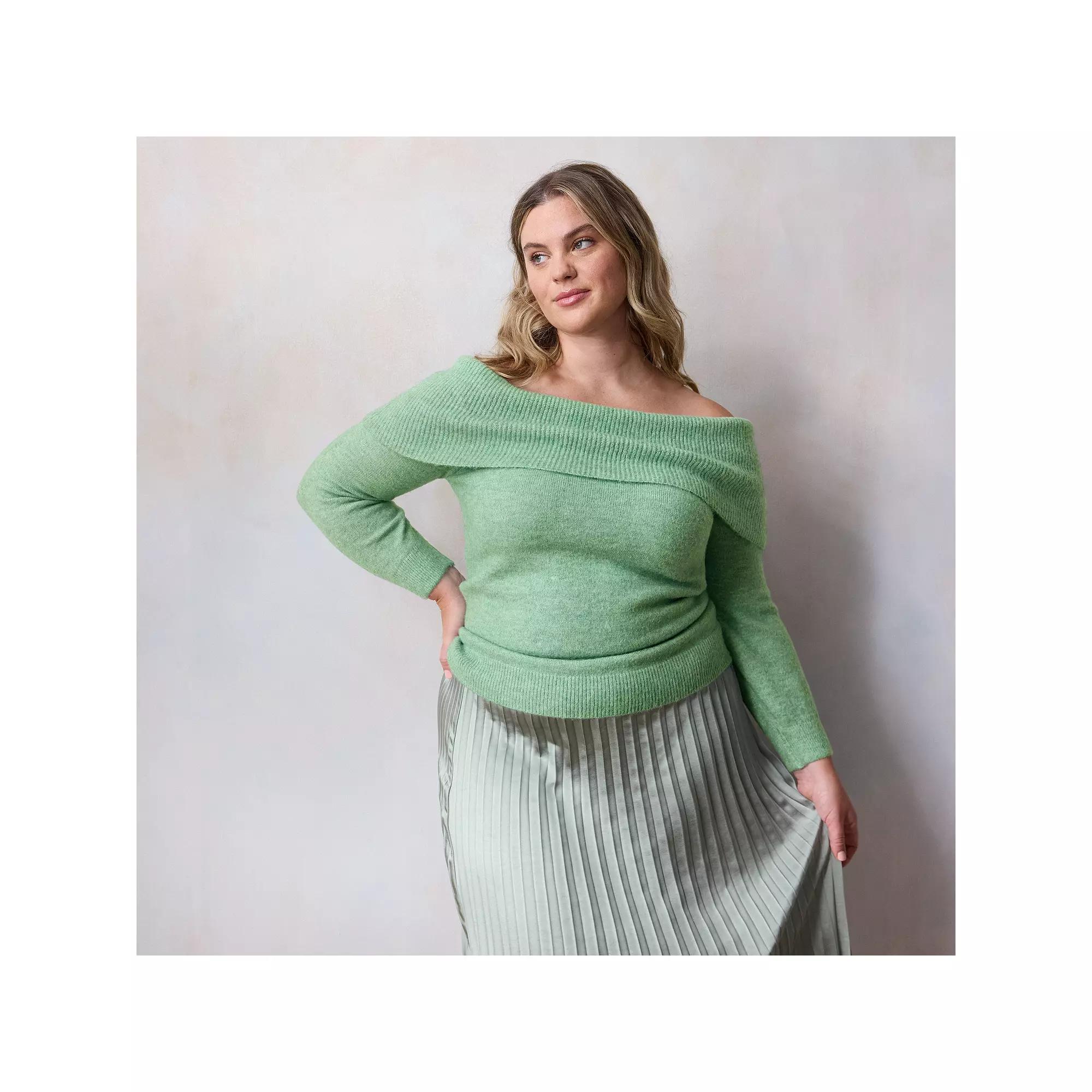 Plus Size LC Lauren Conrad Off-The-Shoulder Sweater, Women's, Size: 2XL, Soft Blue Product Image