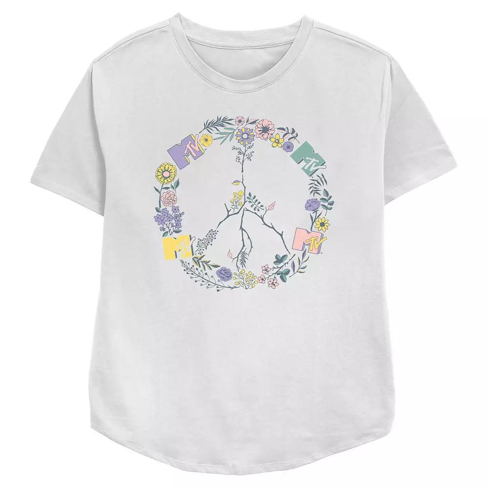 Women's MTV Floral Peace Symbol Relaxed Fit Graphic Tee,  Product Image