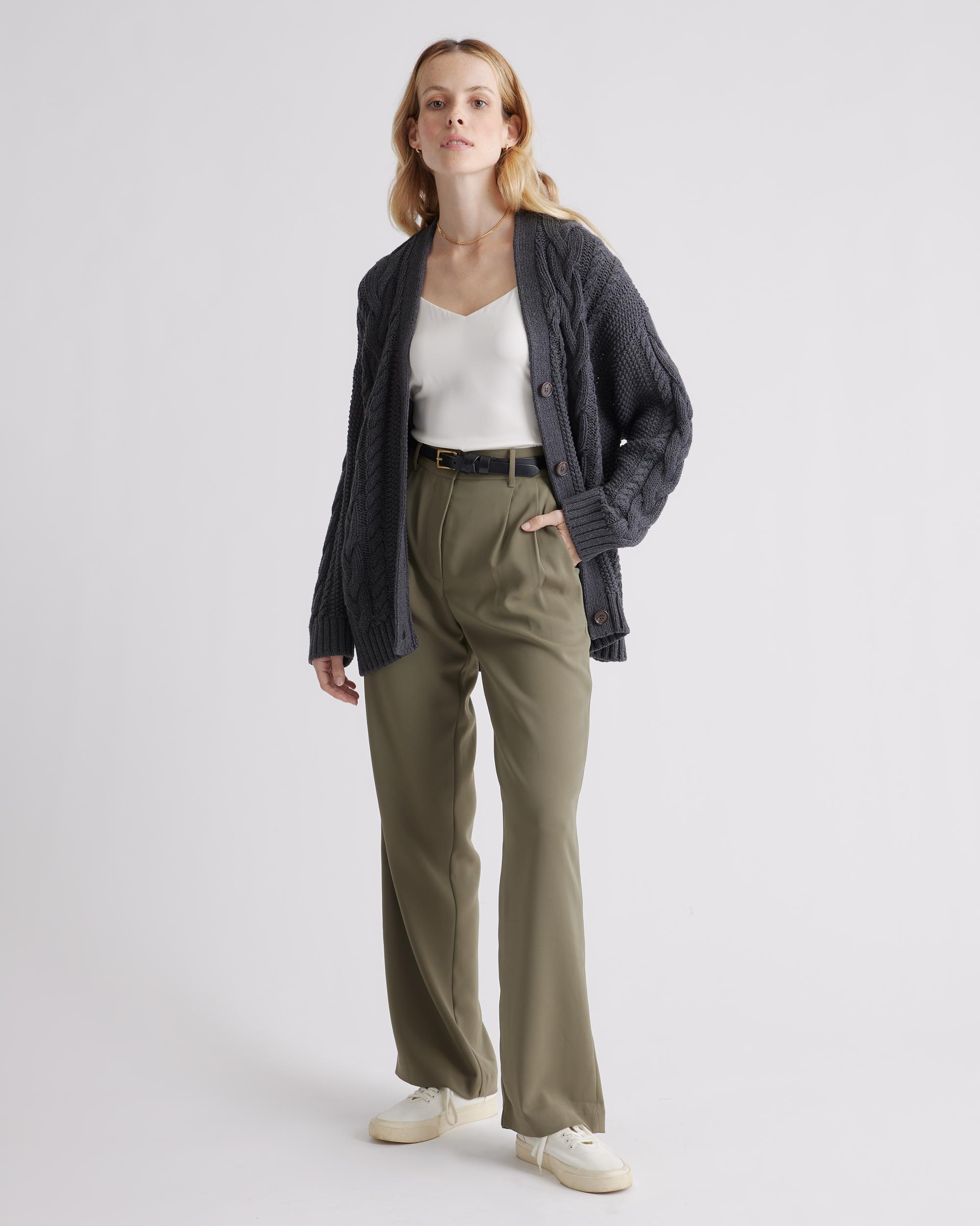 Quince | Women's Oversized Cable Cardigan Sweater Size XS, Organic Cotton Product Image