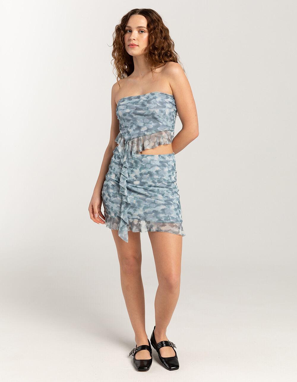 FULL TILT Ruffle Print Womens Tube Top - BLUE COMBO Product Image