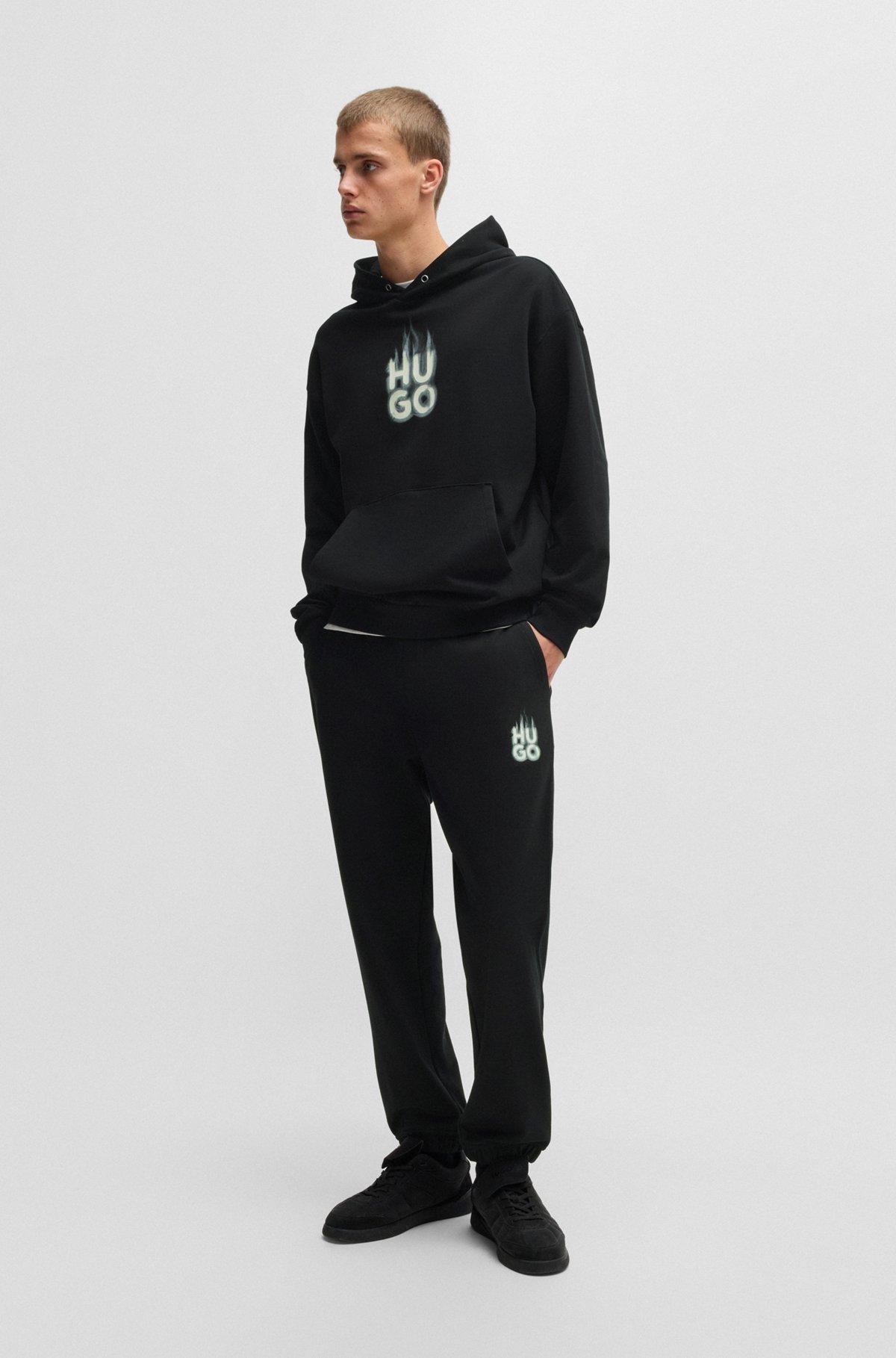 Cotton-terry hoodie with stacked smoke logo print Product Image