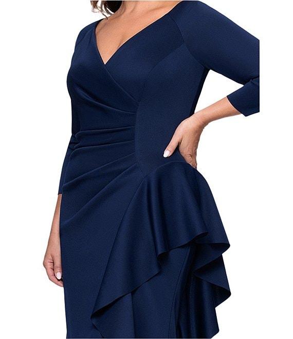 Xscape Plus Size 3/4 Sleeve Ruched Scuba Gown Product Image