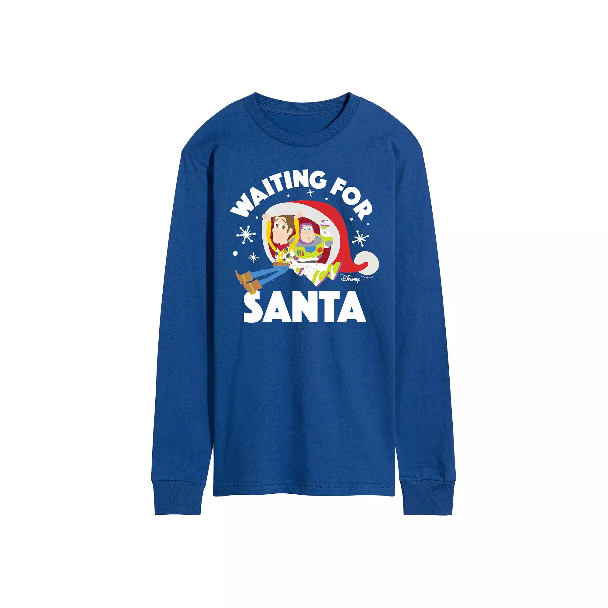 Disney / Pixar's Toy Story Woody & Buzz Lightyear Men's Waiting For Santa Long Sleeve Graphic Tee,  Product Image