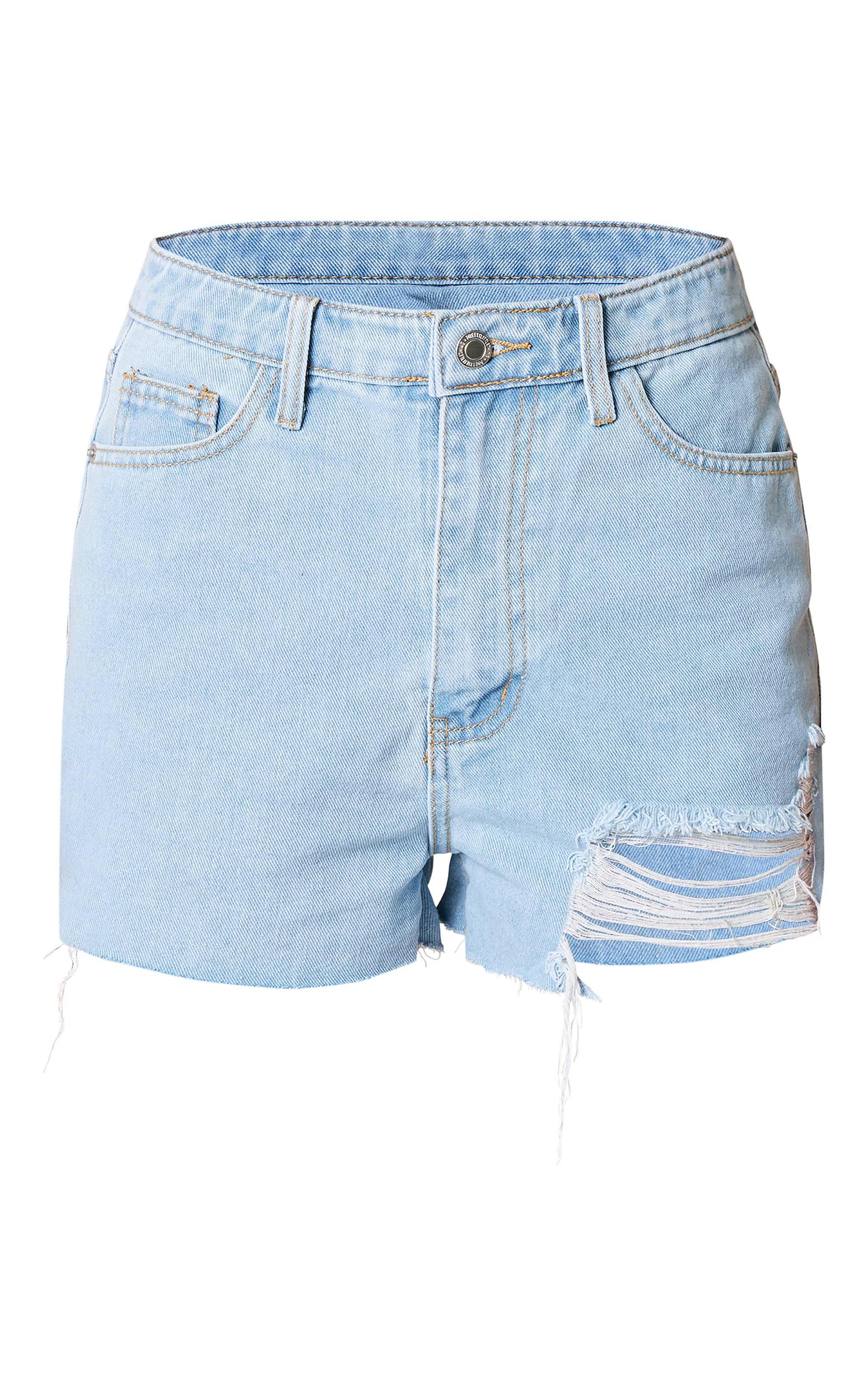 PRETTYLITTLETHING Vintage Wash Ripped Denim Mom Shorts Product Image