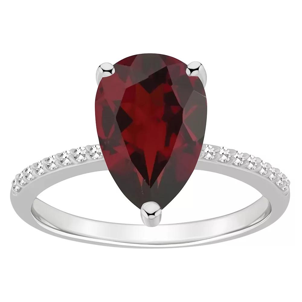 Alyson Layne Sterling Silver 10 mm x 8 mm Pear Shape Gemstone & 1/10 Carat T.W. Diamond Ring, Women's, Red Product Image
