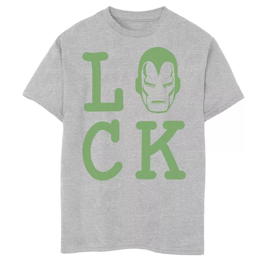 Boys 8-20 Marvel Iron Man Large Luck Text Graphic Tee, Boy's, Athletic Grey Product Image