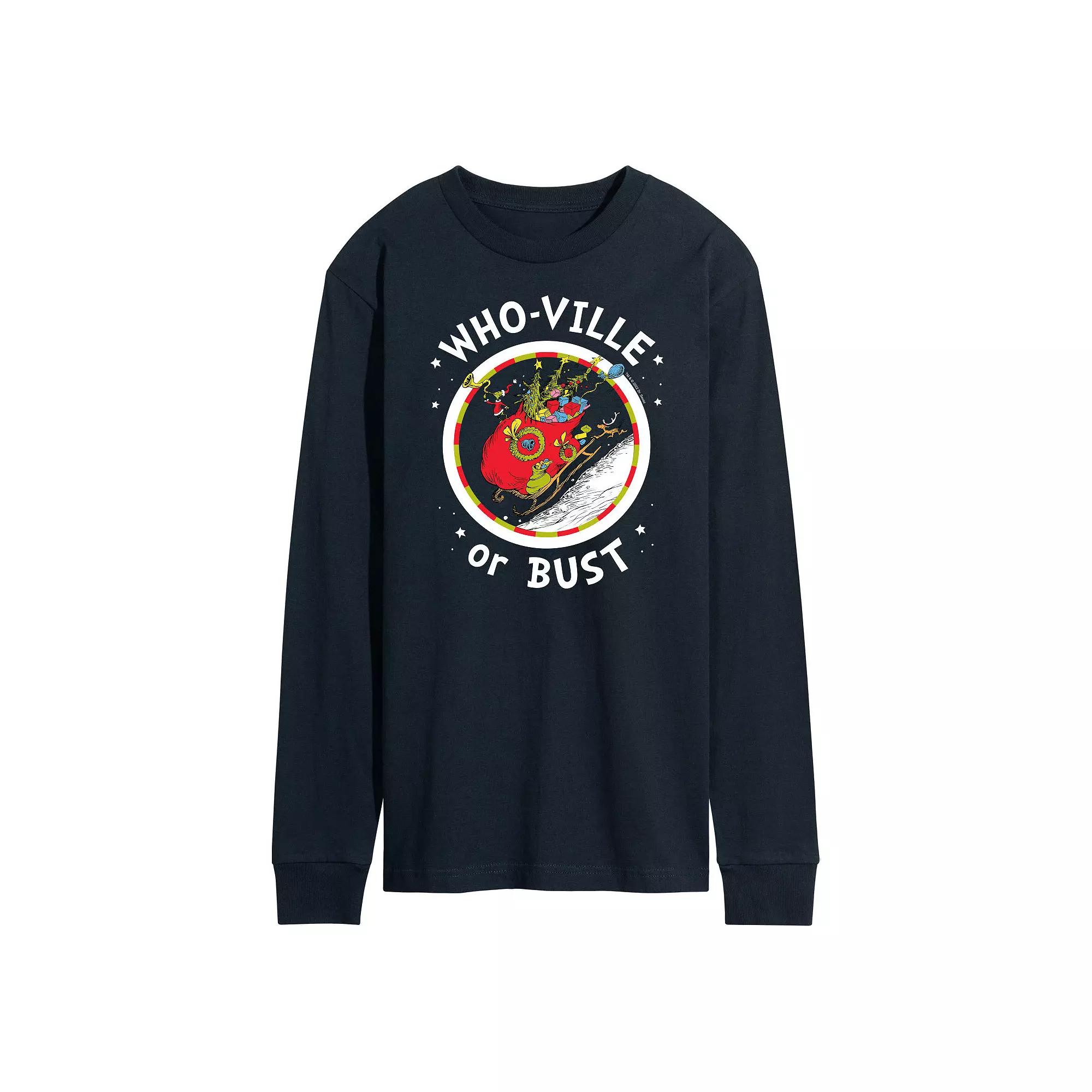 Men's Dr. Seuss Grinch Who-ville or Bust Long Sleeve Tee,  Product Image