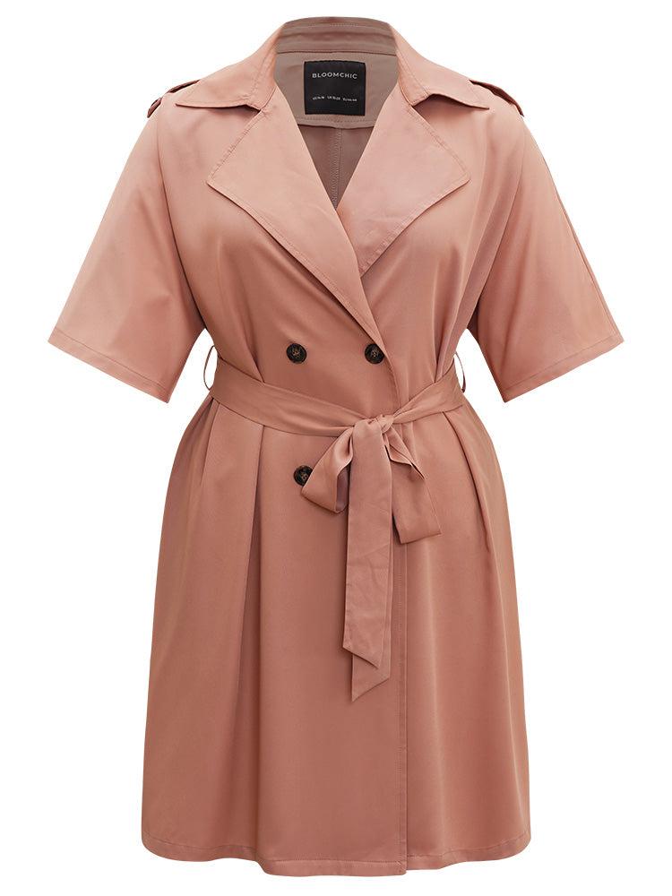 Plain Pocket Button Up Belted Lapel Collar Coat Female Product Image
