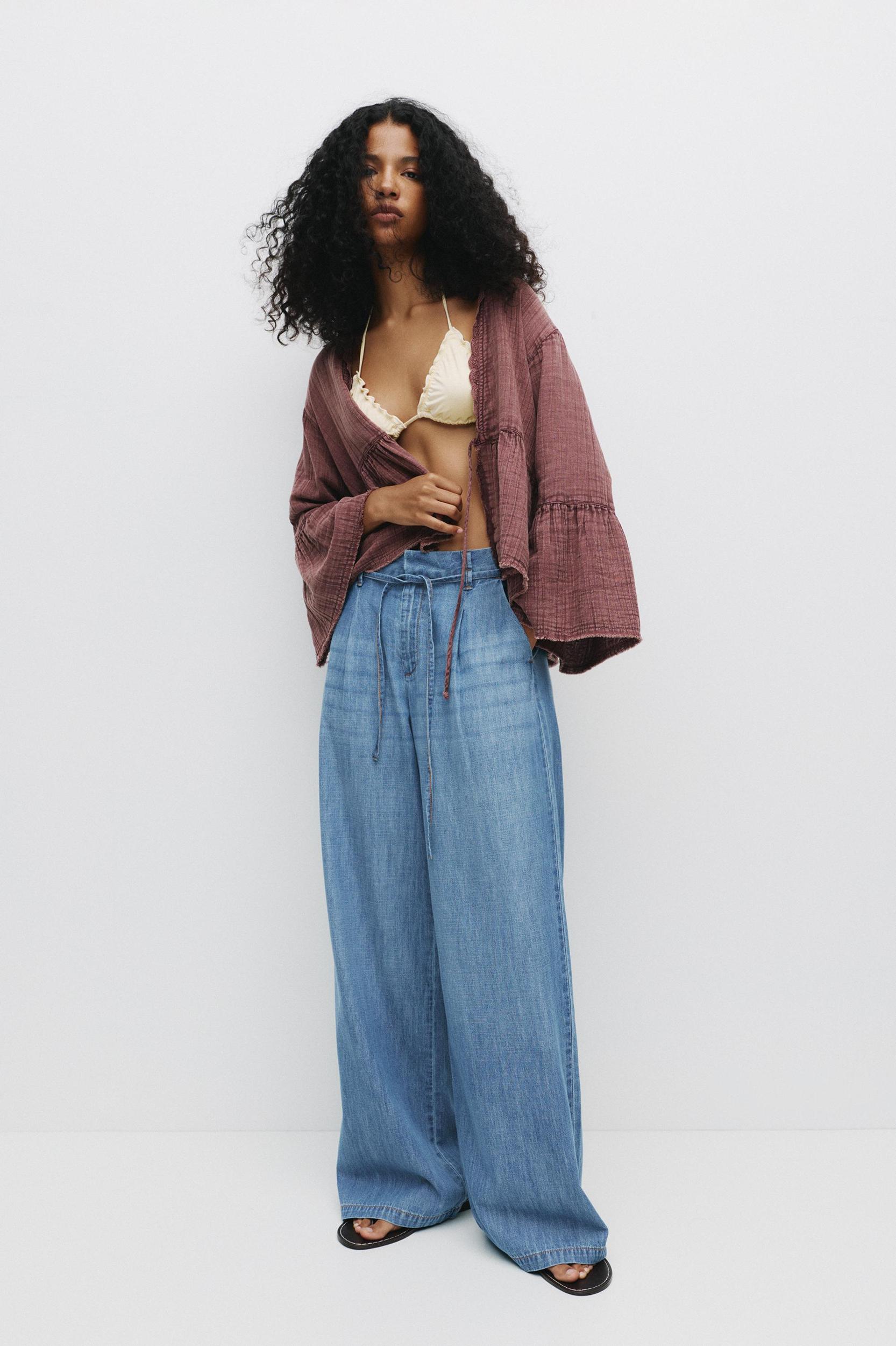 Wide-leg jeans with drawstring Product Image