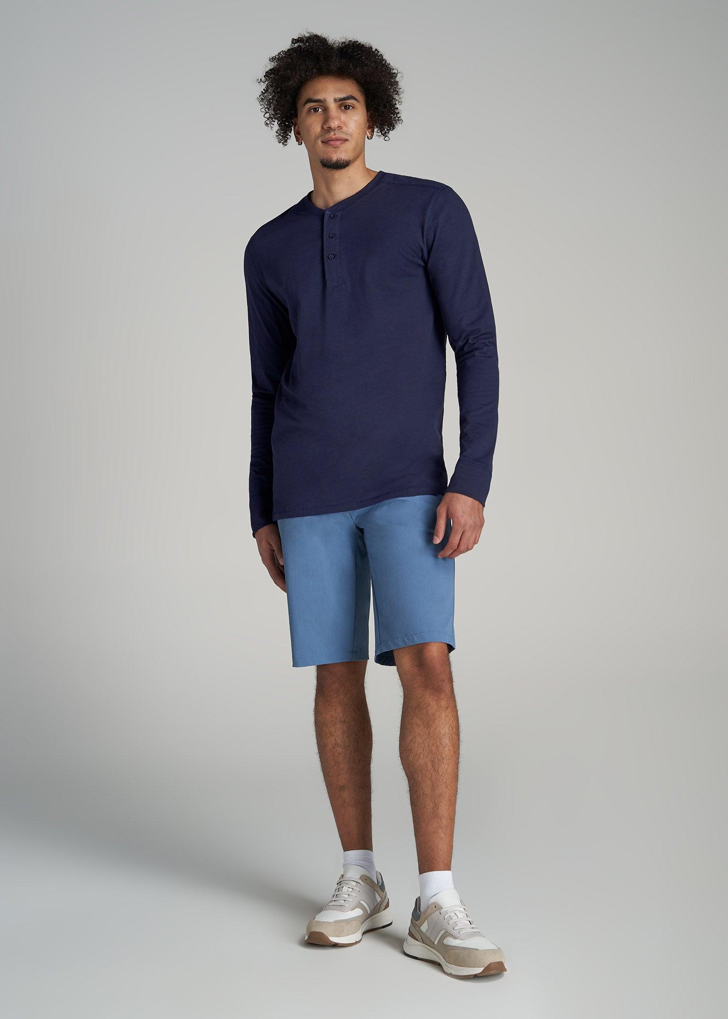 Three-Button Long Sleeve Slub Henley for Tall Men in Navy Male Product Image