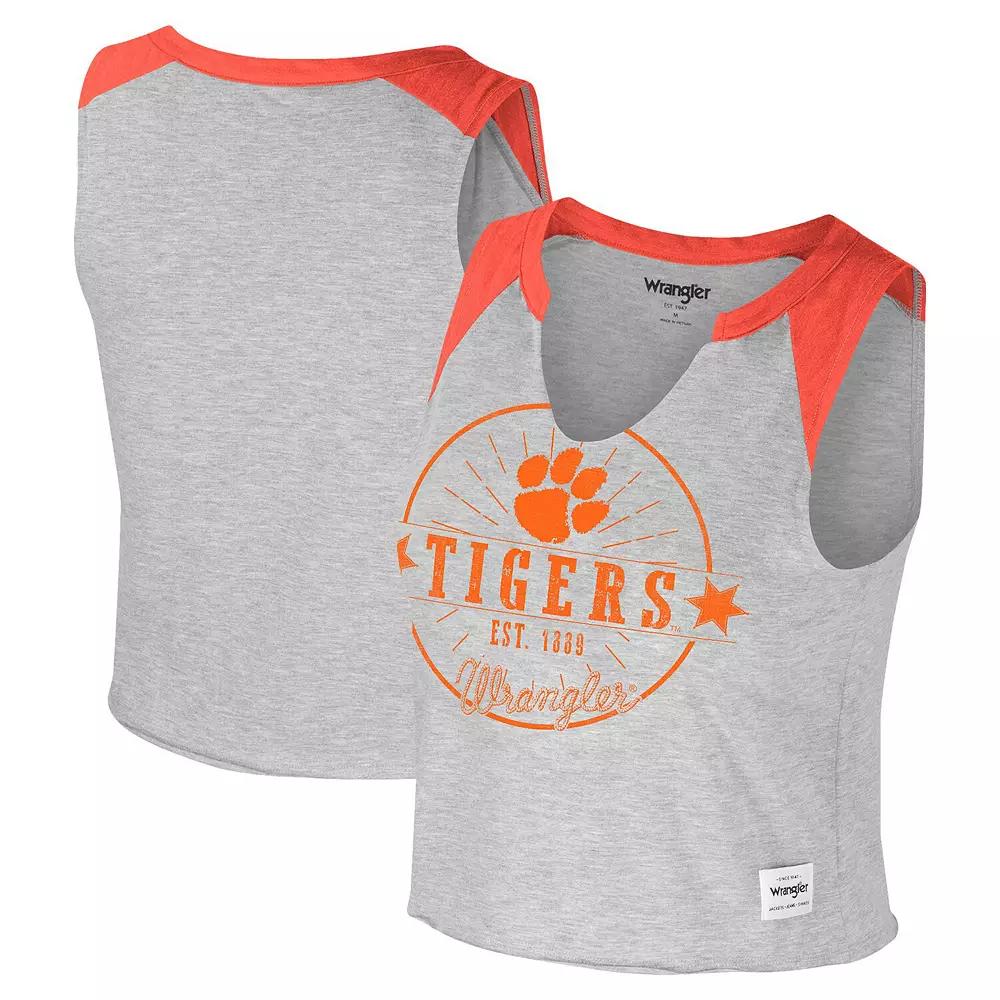 Women's Colosseum x Wrangler Heather Gray Clemson Tigers Vintage Muscle Cropped T-Shirt, Size: Small, Grey Product Image