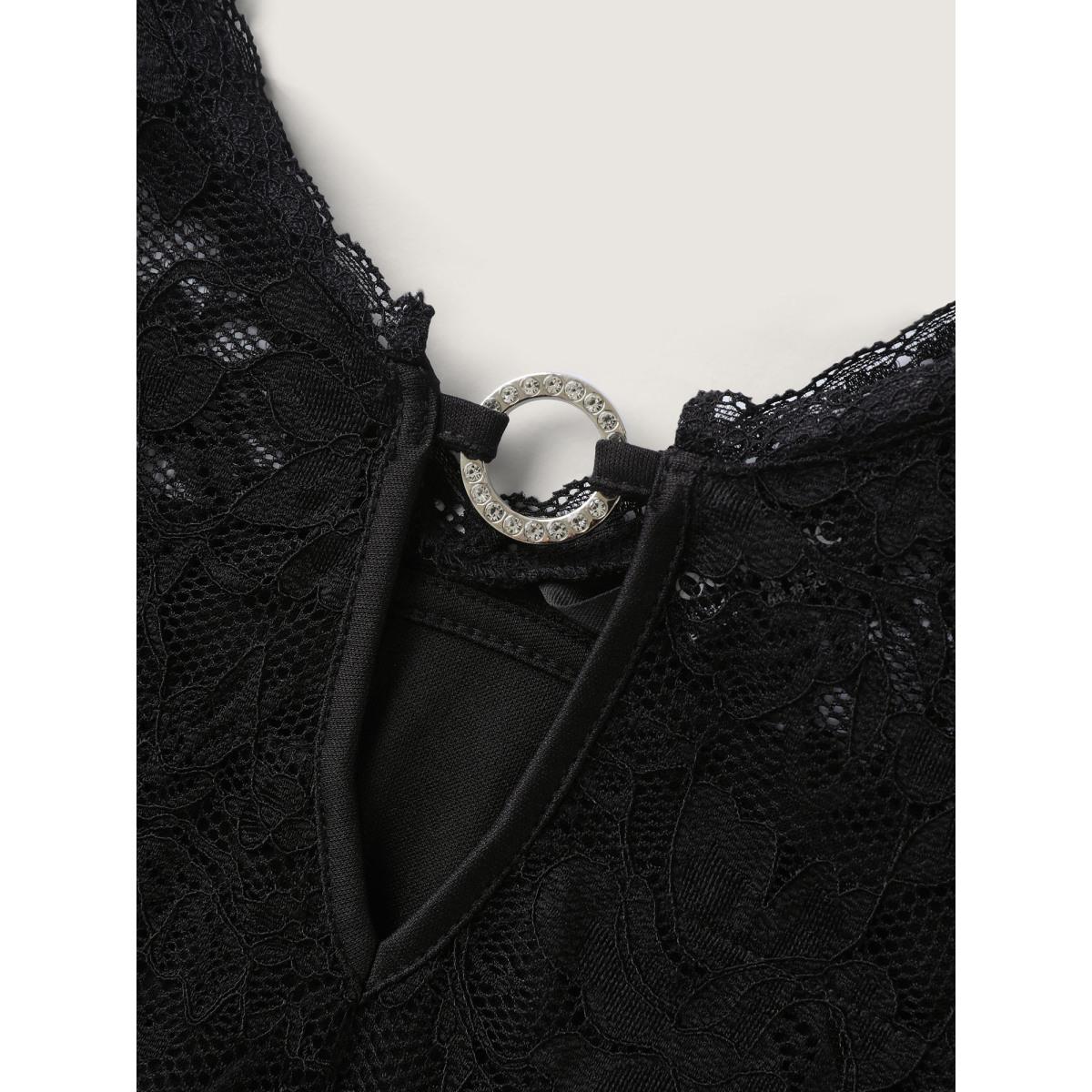 Plus Size Floral Lace Metal Detail Midi Dress Black Women Formal Round Neck Short sleeve Curvy BloomChic 22-24/3X Product Image