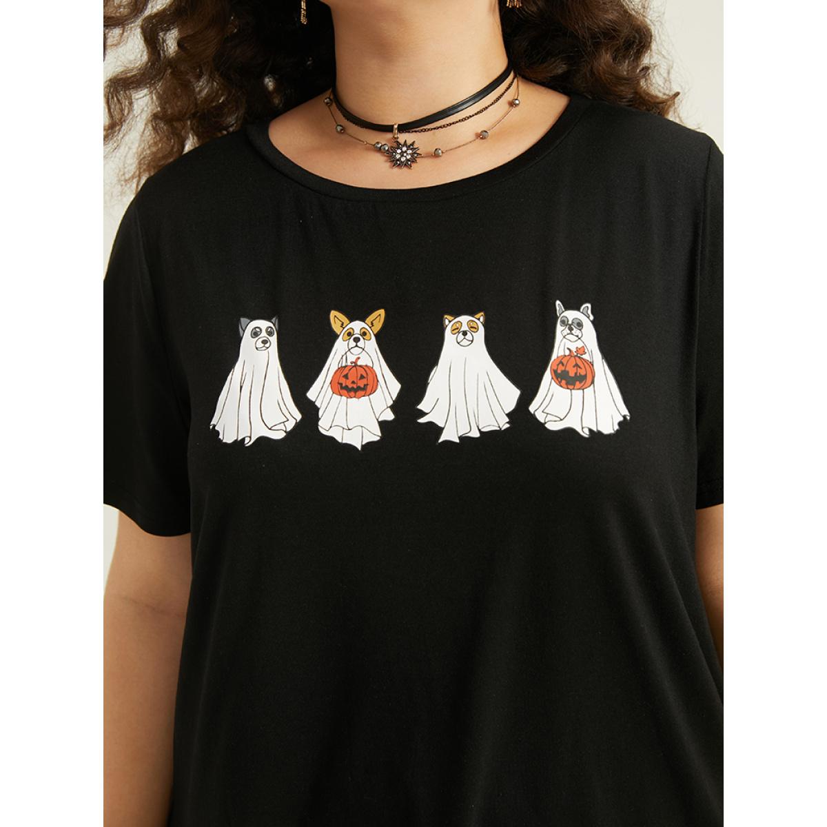 Plus Size Supersoft Essentials Halloween Print Crew Neck T-shirt Black Women Casual Printed Halloween Festival-Halloween T-shirts BloomChic 12/L Product Image